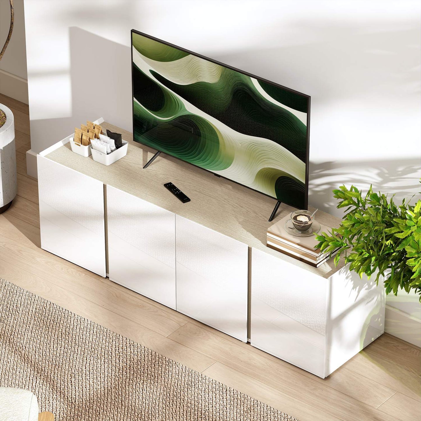 TV Stand for 65-Inch TVs, Soft-Close Doors, White