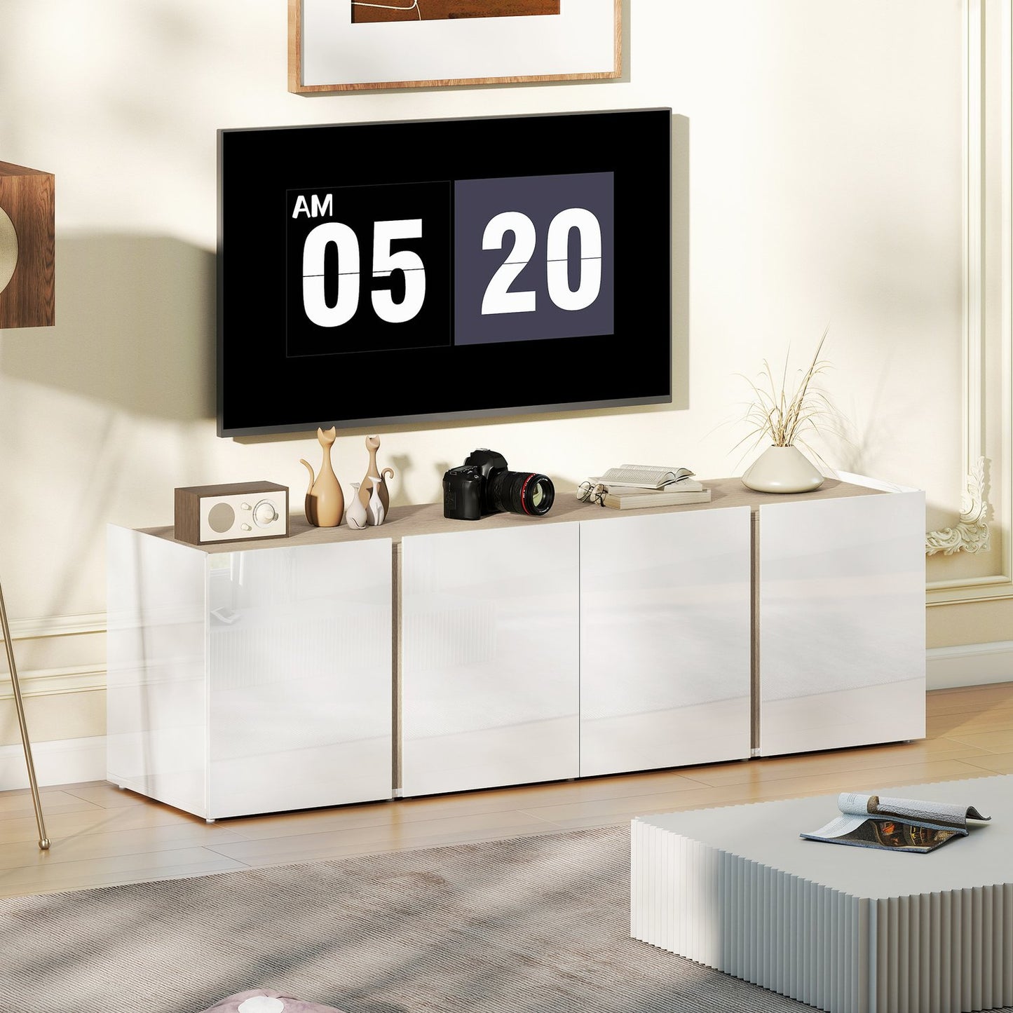 TV Stand for 65-Inch TVs, Soft-Close Doors, White