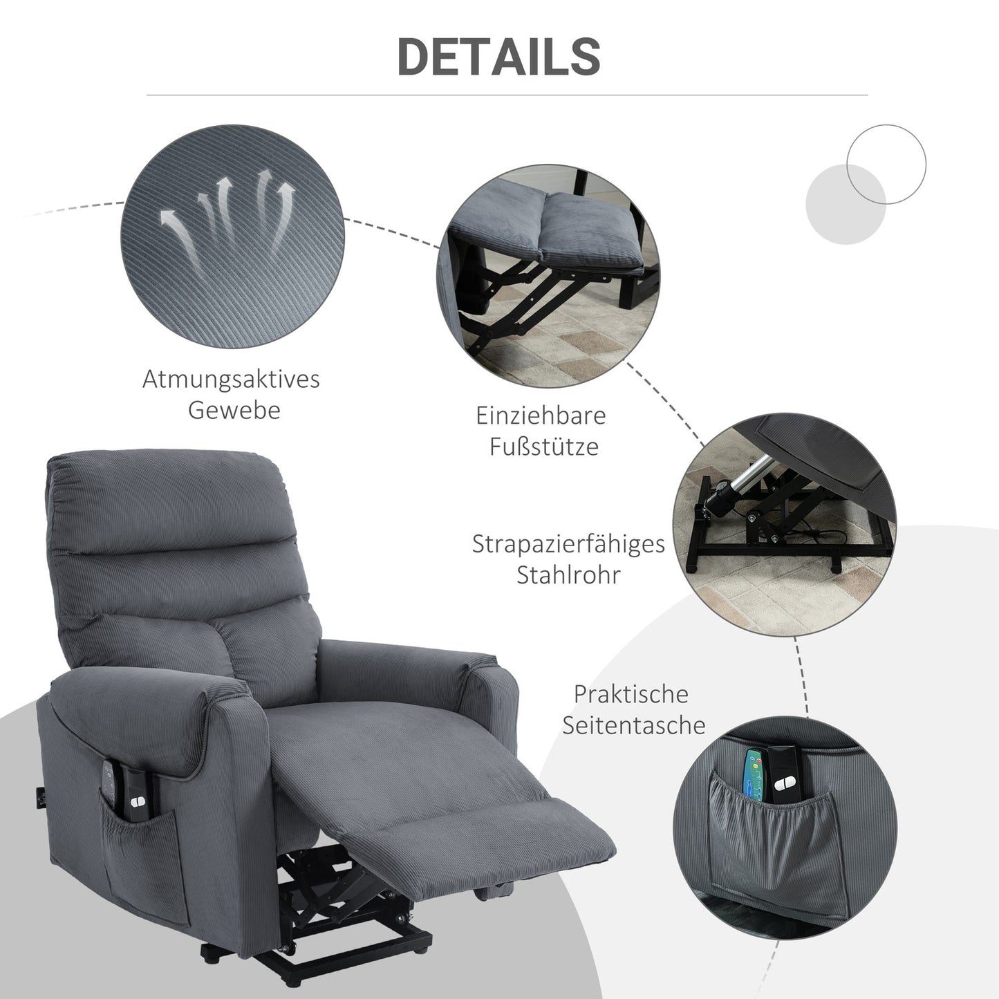 Electric recliner with massage, heating and standing assistance