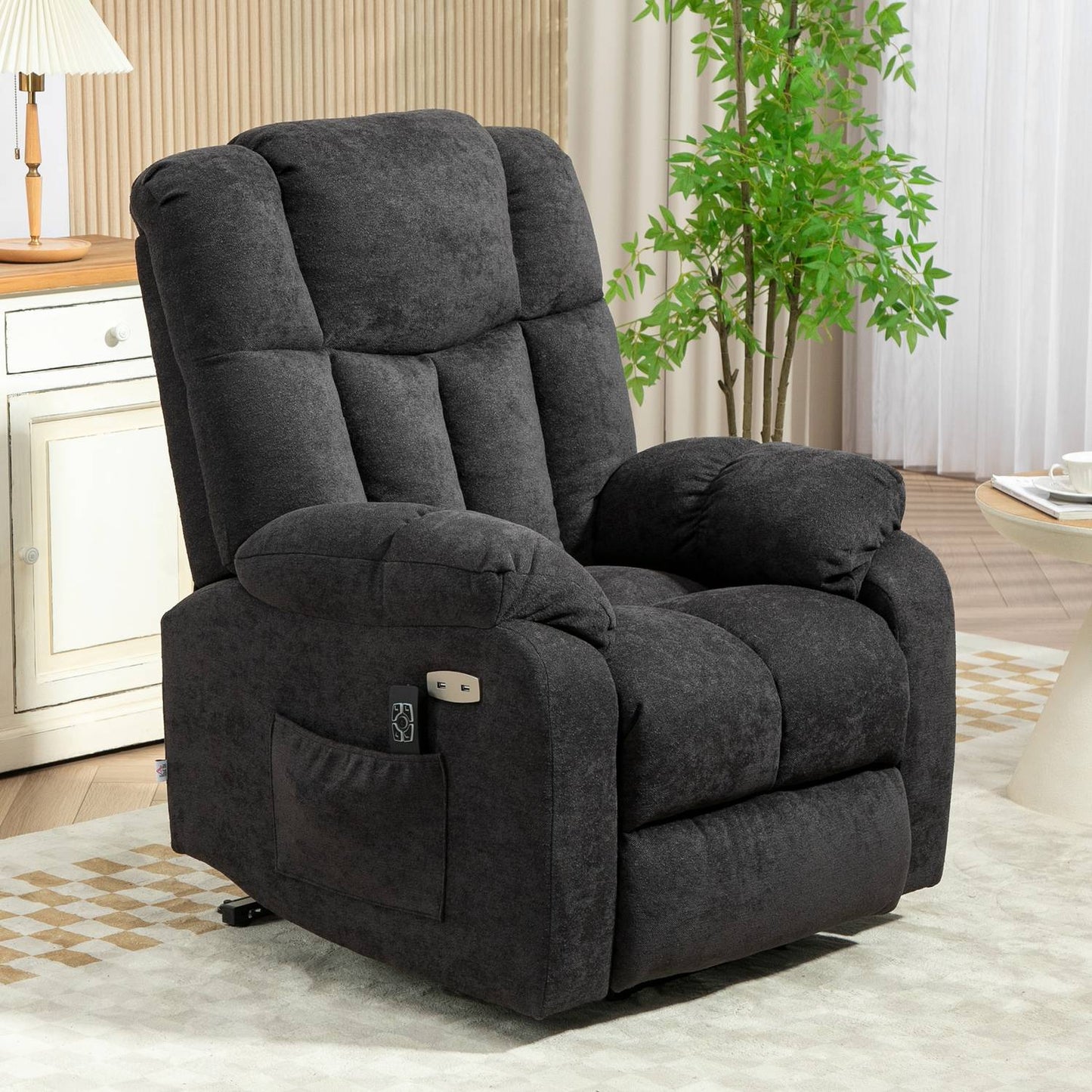 Electric reclining TV armchair with USB port, Black