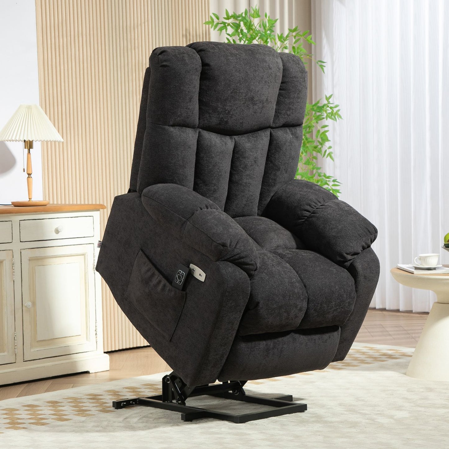 Electric reclining TV armchair with USB port, Black