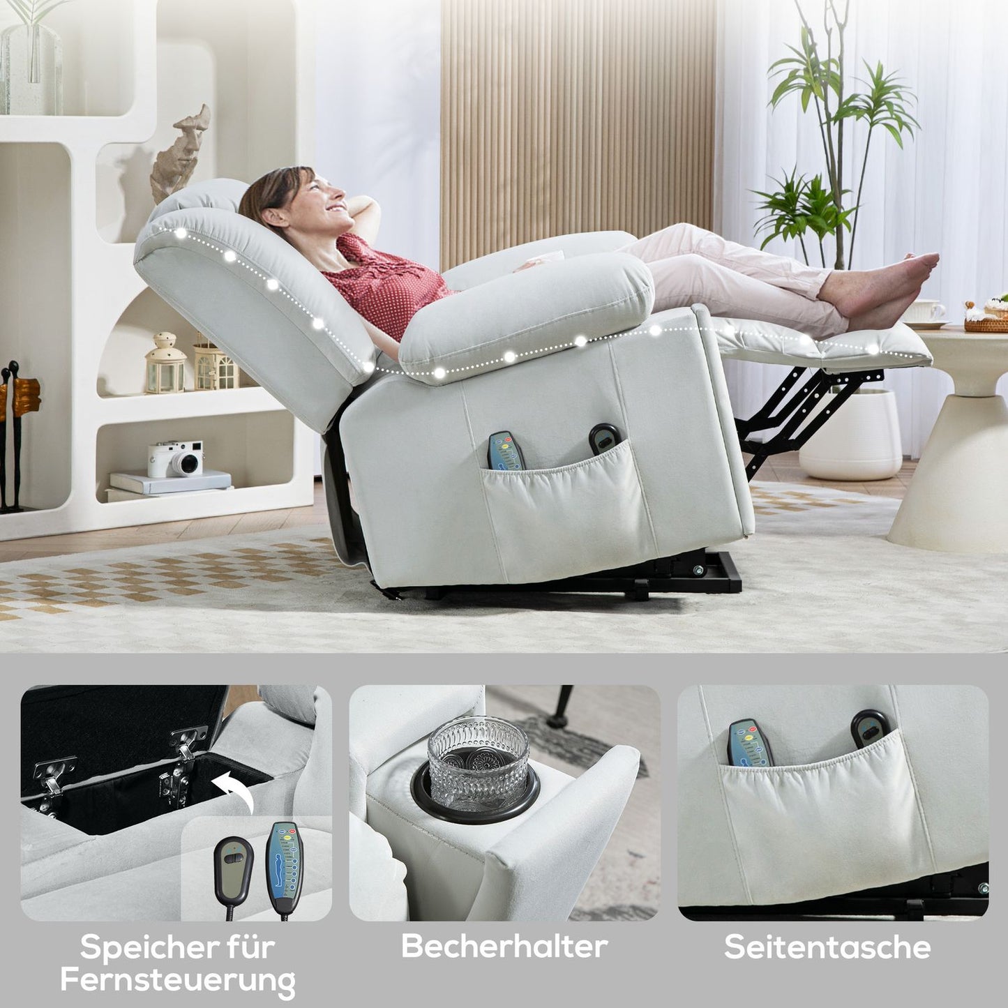 Electric recliner TV chair with massage and heating, USB ports
