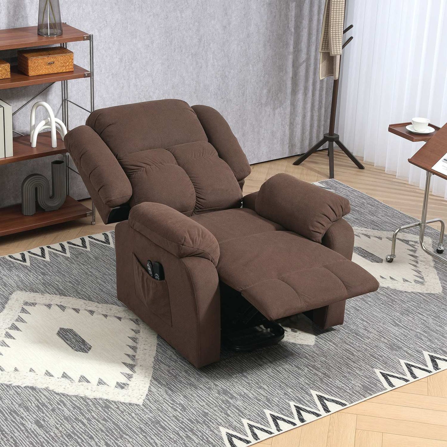 Electric reclining TV armchair with massage & heating - dark brown