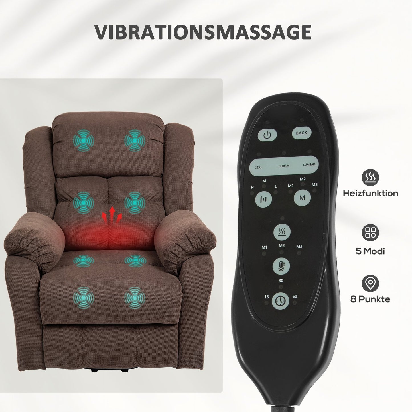 Electric reclining TV armchair with massage & heating - dark brown