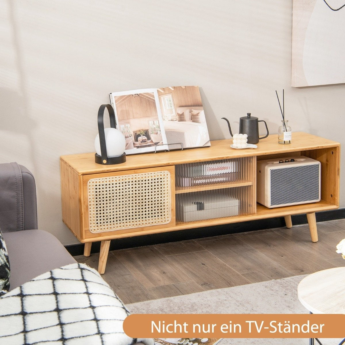 TV cabinet Modern TV stand for televisions up to 55 inches 120.5 x 31 x 45.5 cm natural
