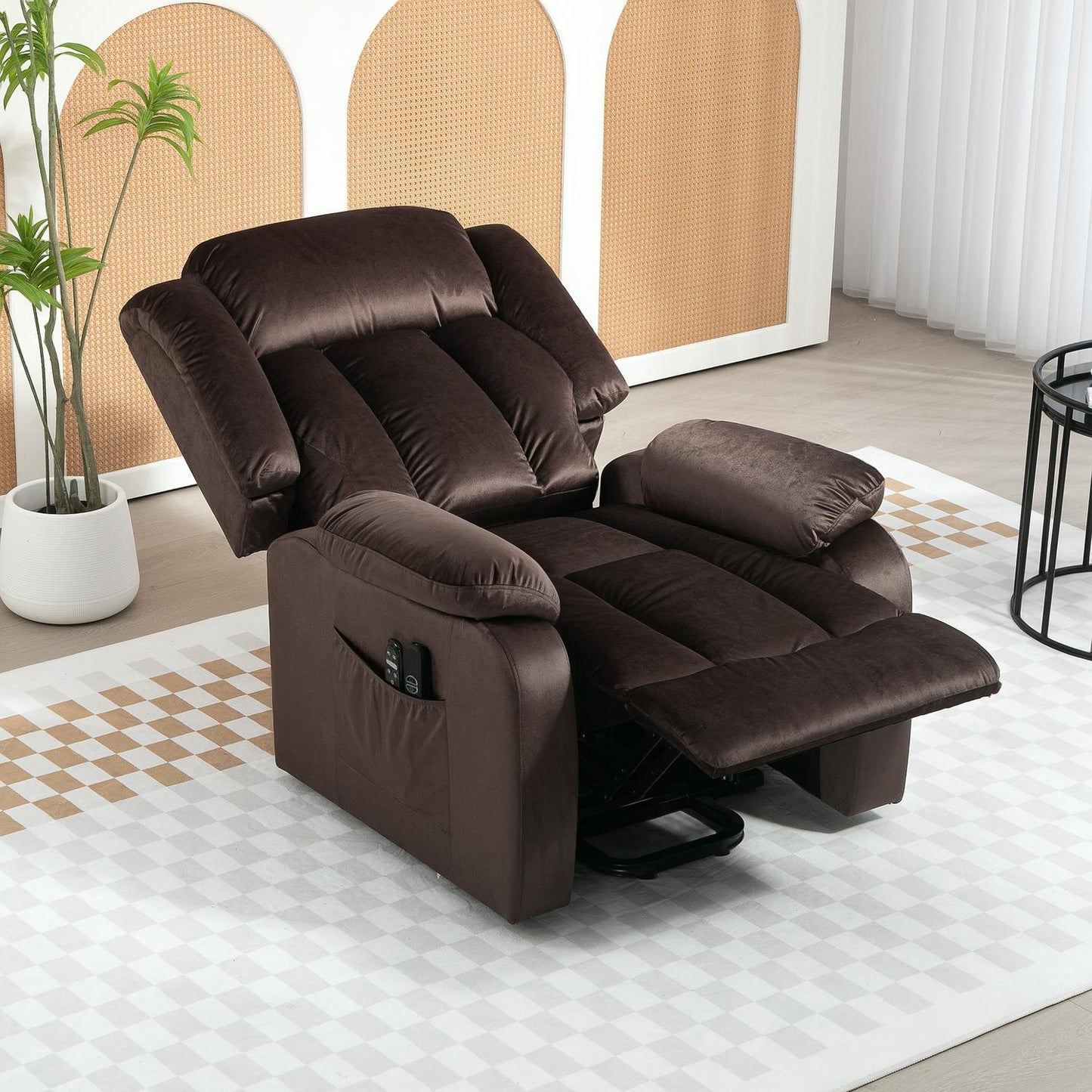 Electric recliner TV chair with massage and heating, brown