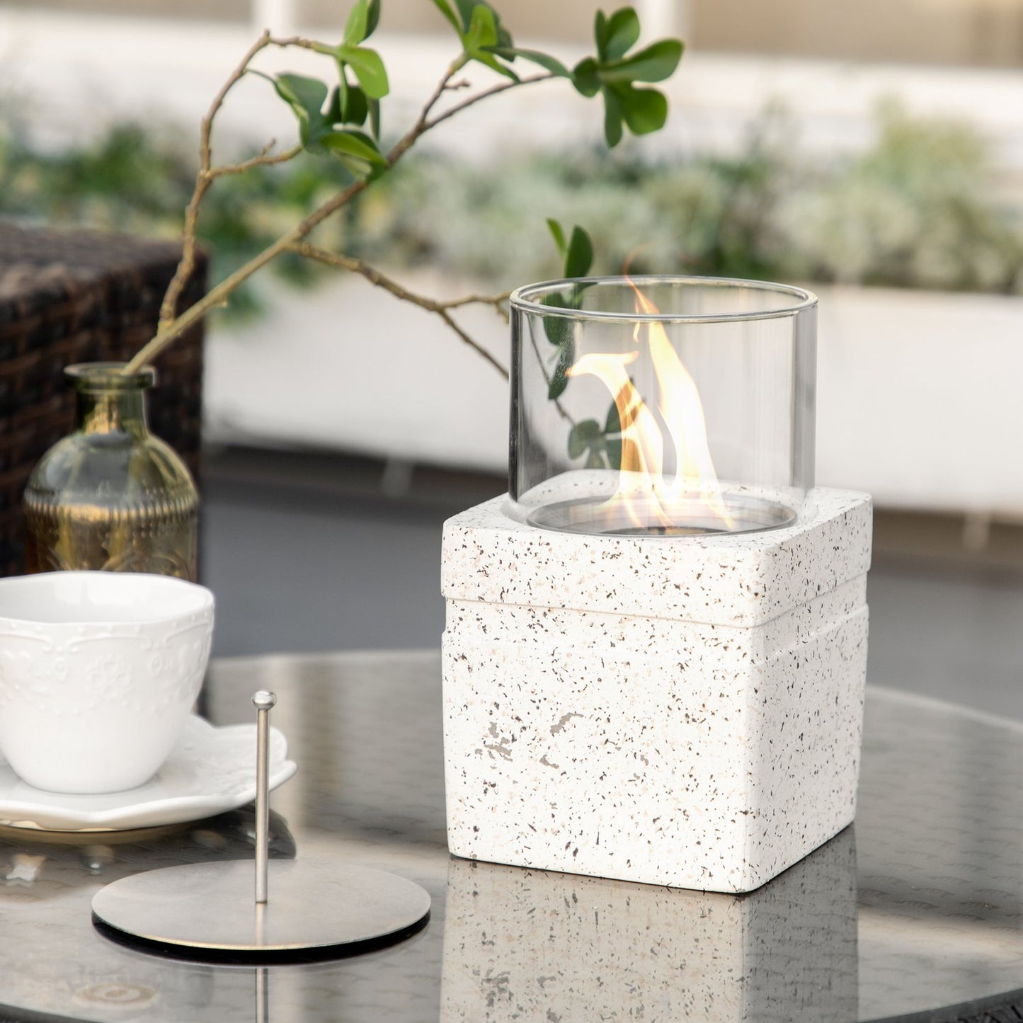 Portable Gray Table Fire Bowl - Indoor/Outdoor Fireplace