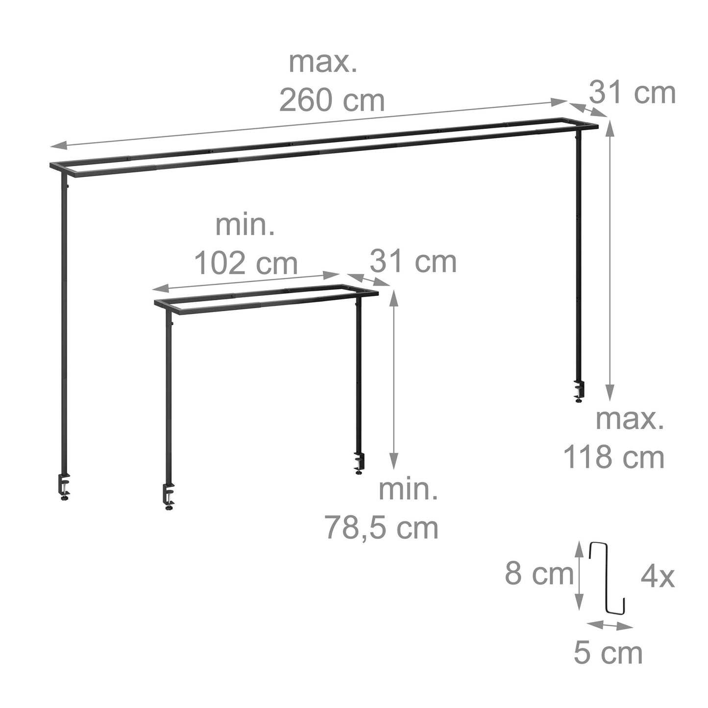 Table Rod Stand with Adjustable Rails for Decorations