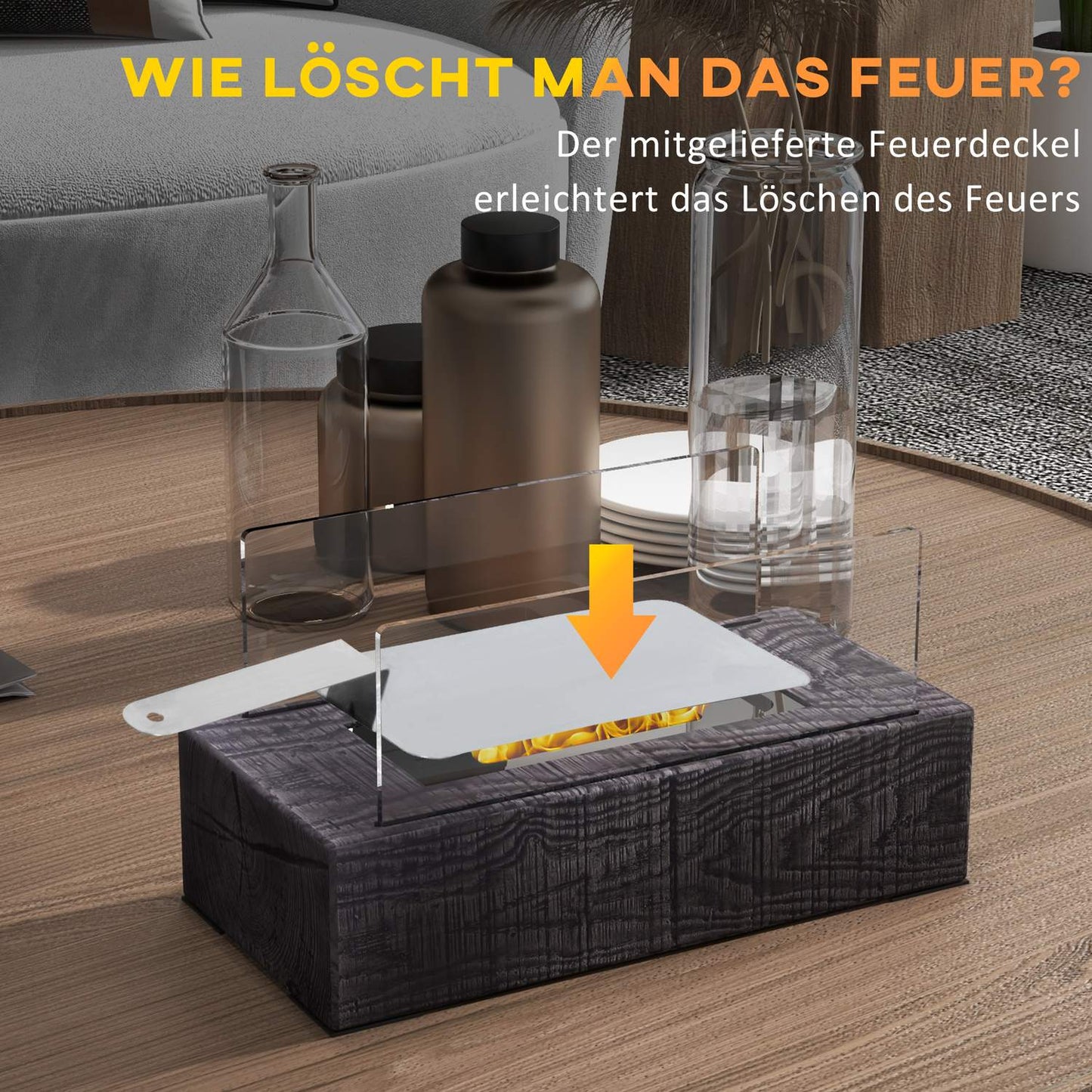 Portable bio-ethanol table stove, wood look, steel