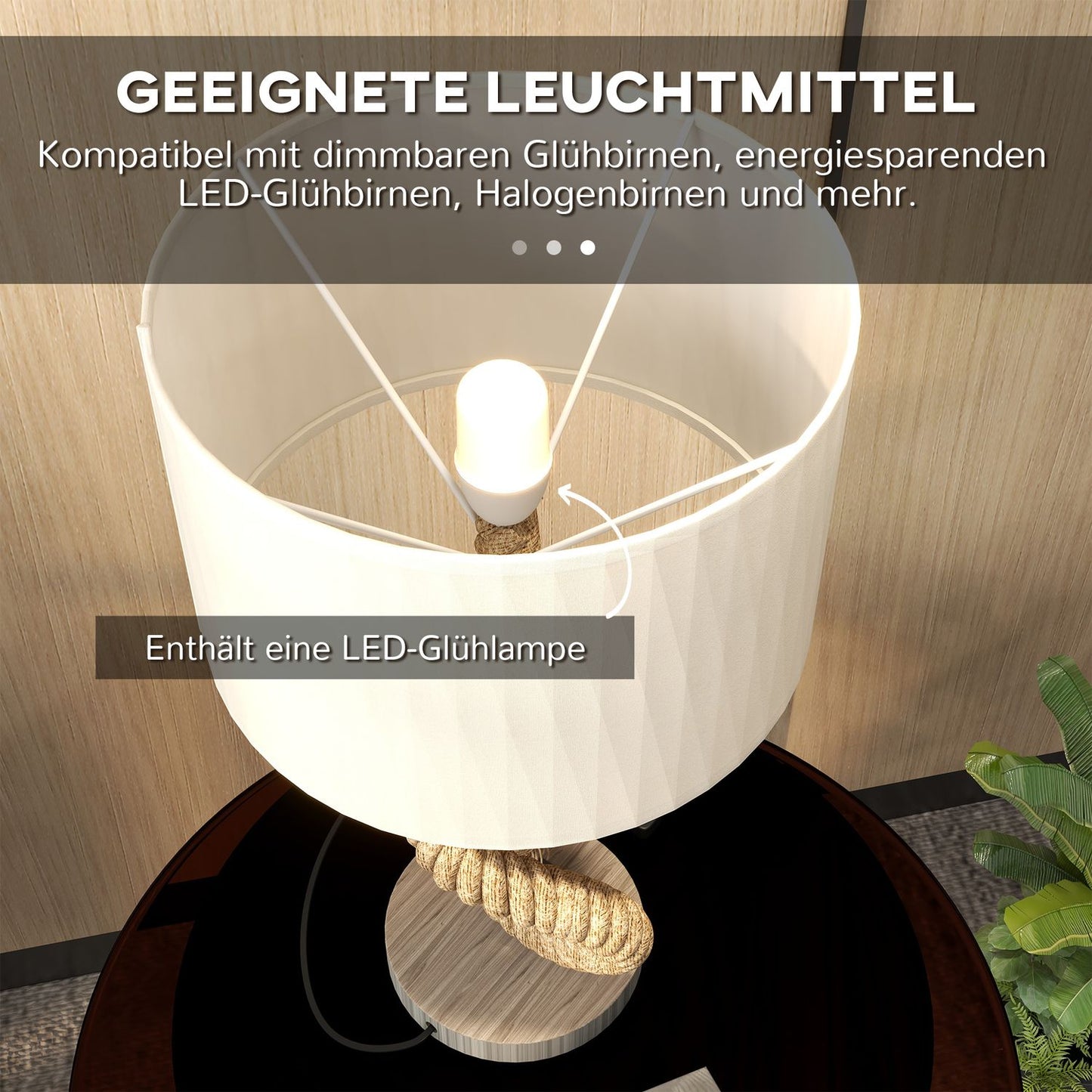 LED table lamp, USB rechargeable, E27 socket, metal linen