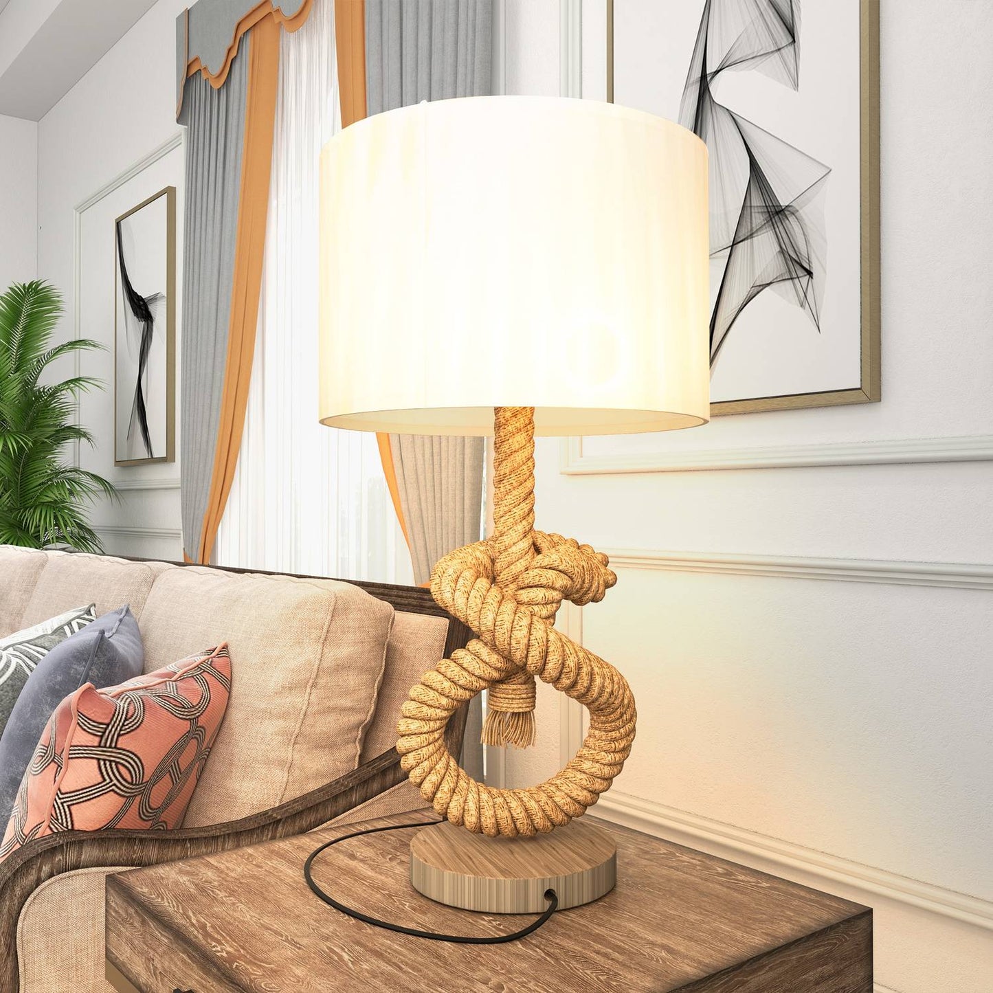 LED table lamp, USB rechargeable, E27 socket, metal linen