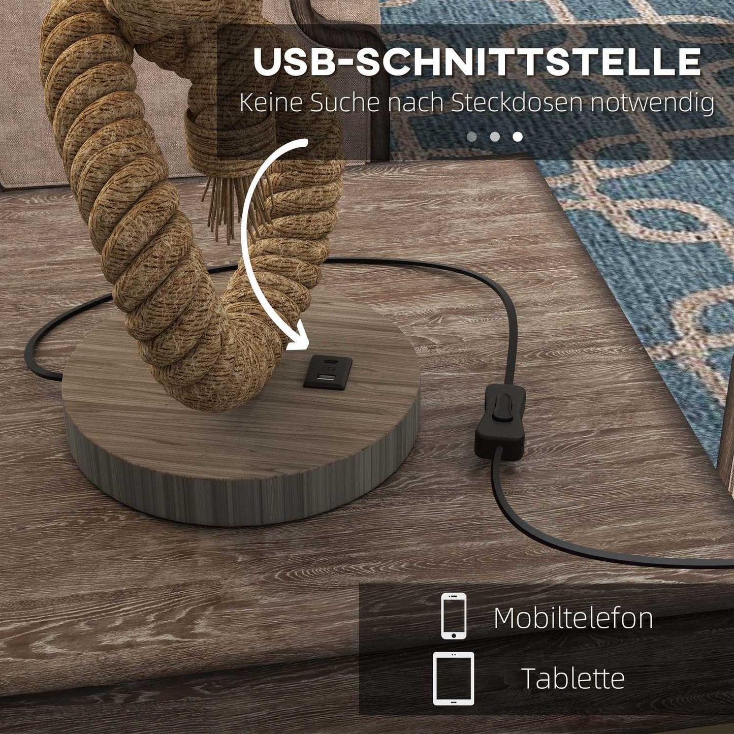 LED table lamp, USB rechargeable, E27 socket, metal linen