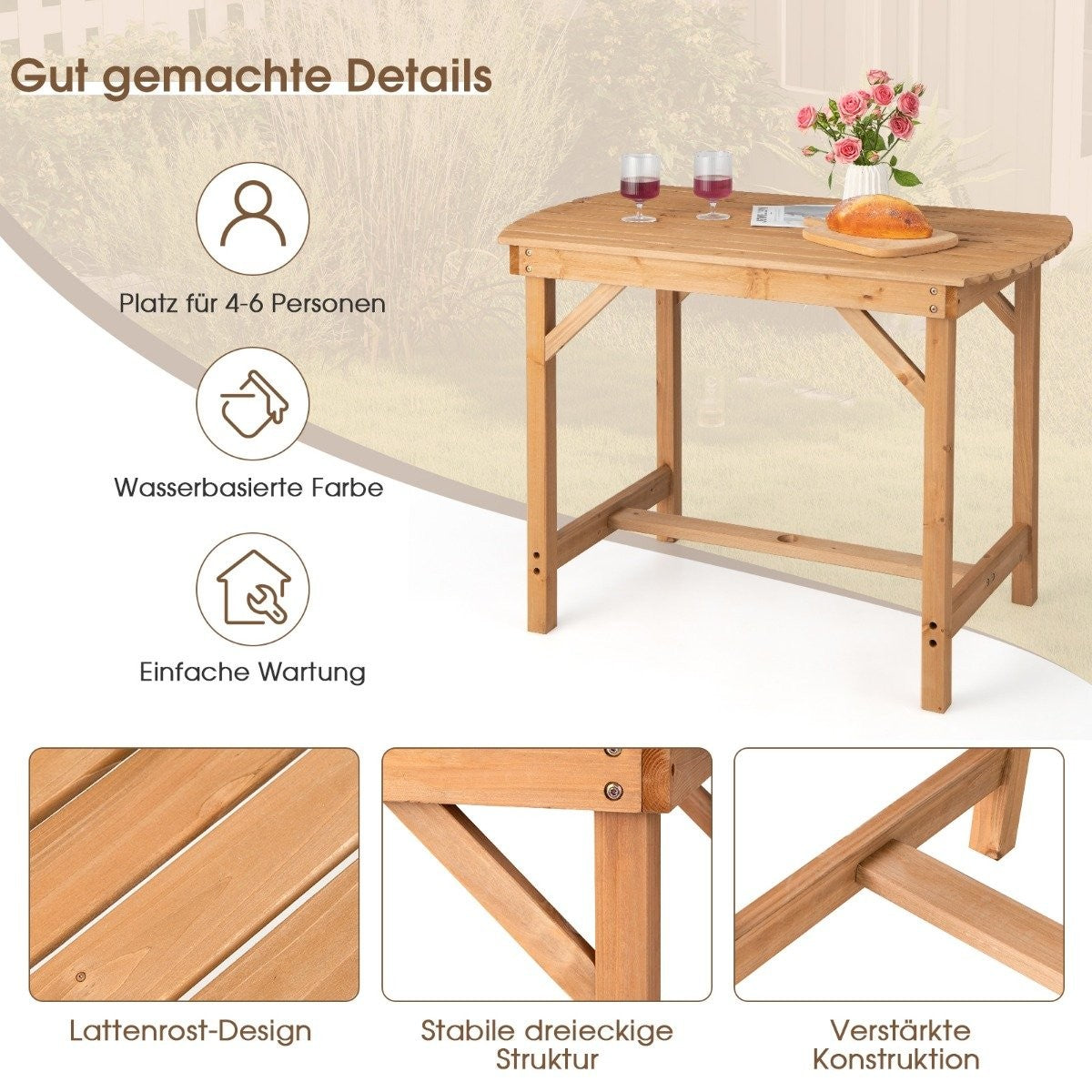 Table made of fir wood patio dining table 100 x 60.5 x 75 cm natural