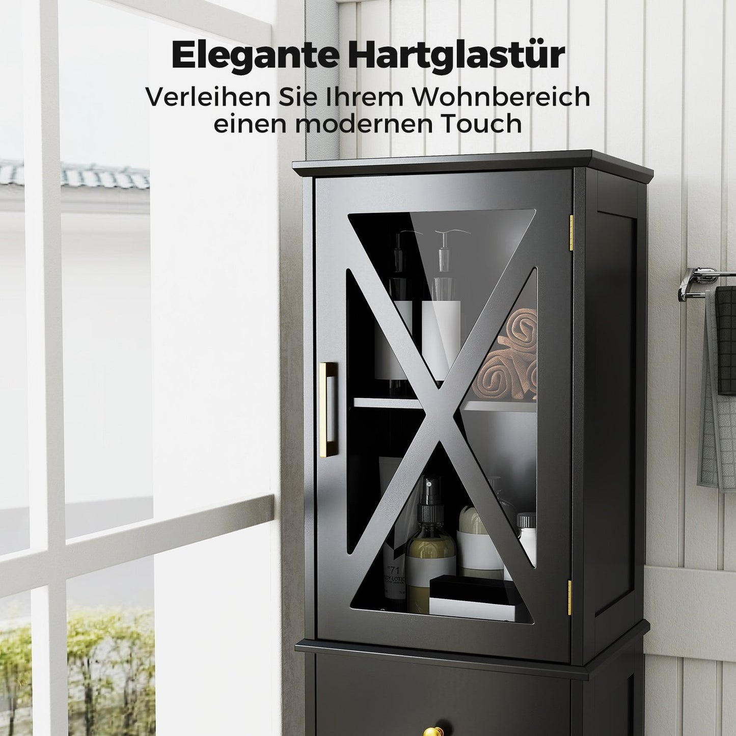 Tall Bathroom Cabinet with Adjustable Shelves, Black