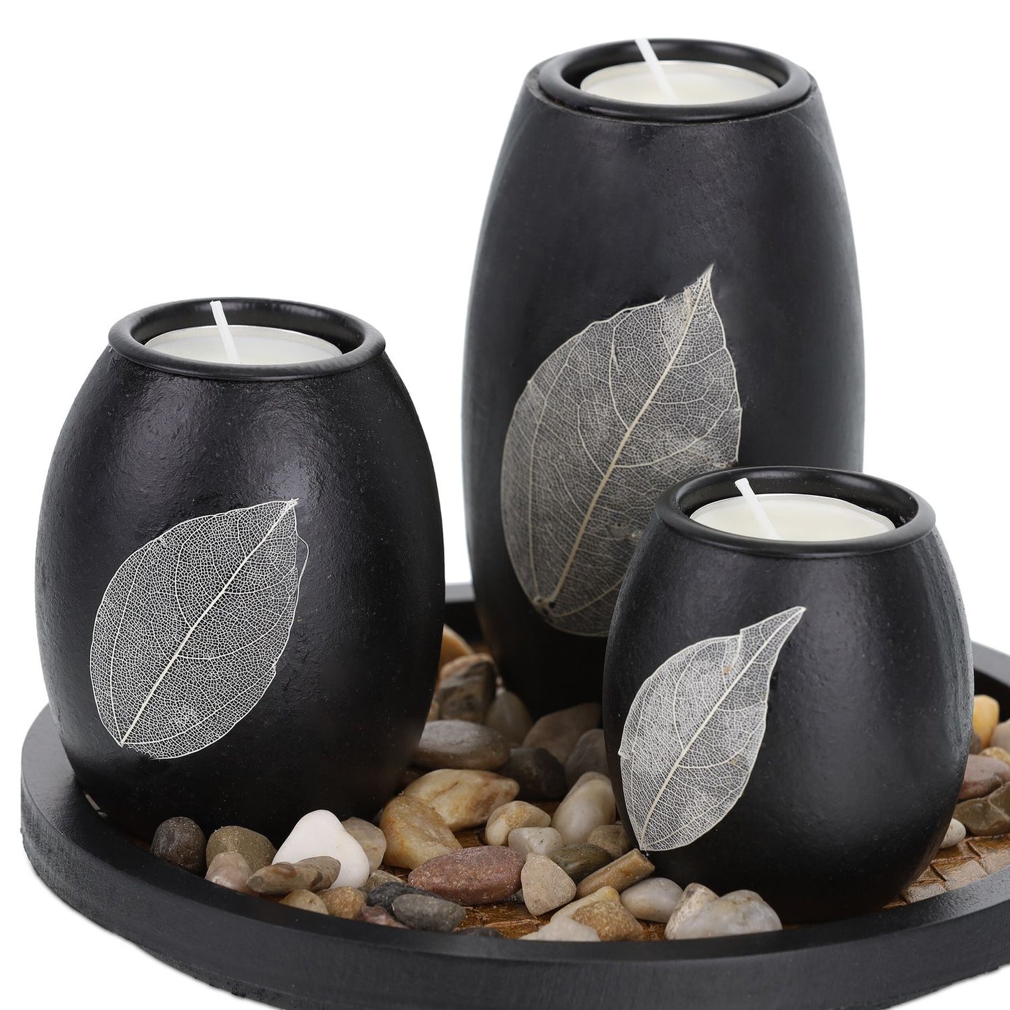 Tea Light Holder Set with Tray and Stones