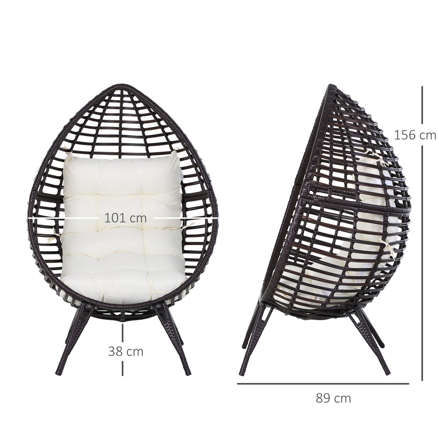 Garden chair in drop-shaped rattan with cushion, brown steel