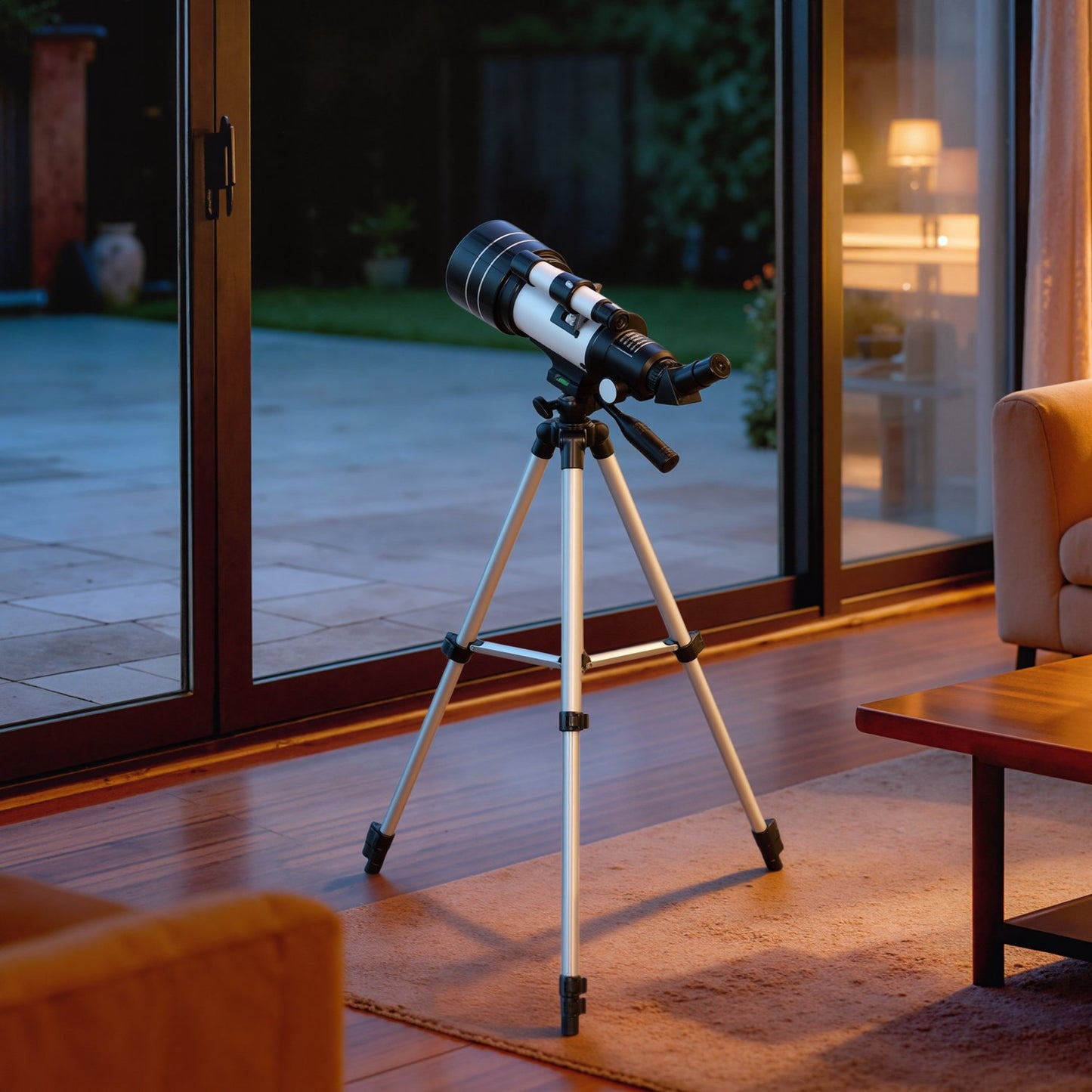 Telescope with 70 mm Lens, Adjustable Tripod, Silver