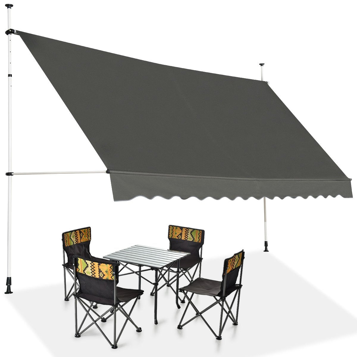 Telescopic Awning Sun Protection Extendable Canopy Sun Protection UV-Repellent Waterproof Awning 395cm Wide Gray