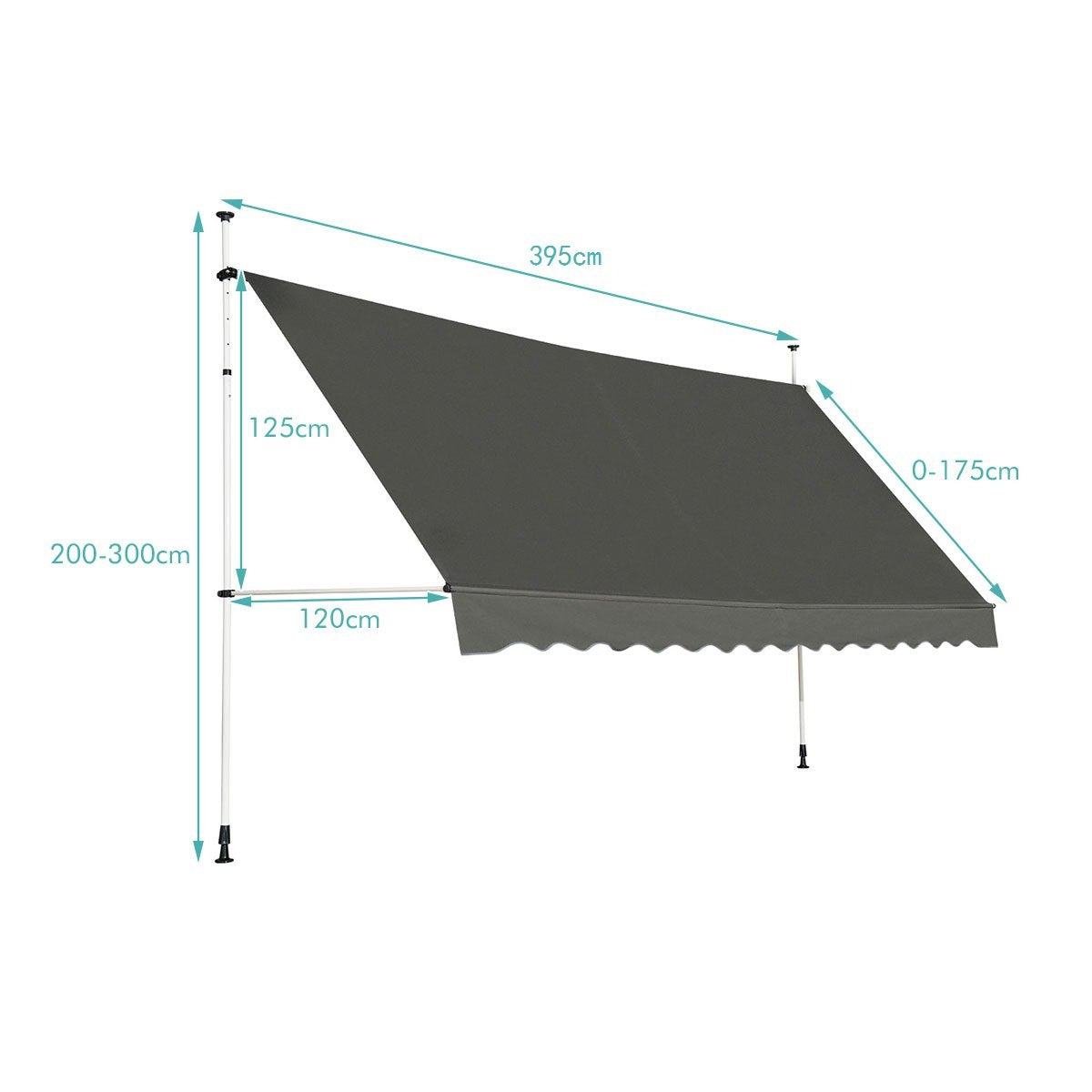 Telescopic Awning Sun Protection Extendable Canopy Sun Protection UV-Repellent Waterproof Awning 395cm Wide Gray