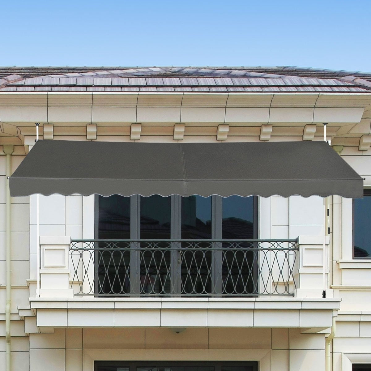 Telescopic Awning Sun Protection Extendable Canopy Sun Protection UV-Repellent Waterproof Awning 395cm Wide Gray
