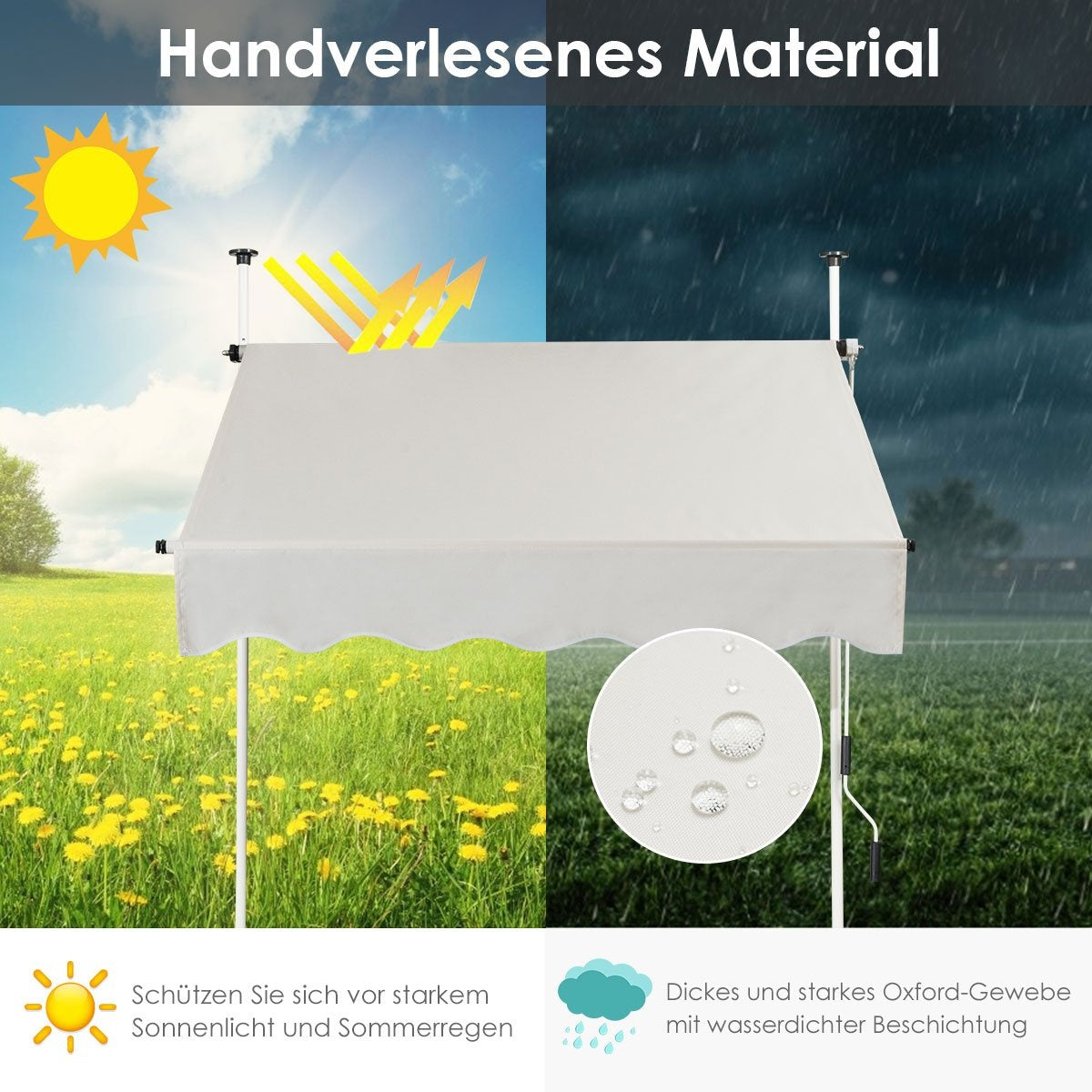 Telescopic awning sun protection UV-repellent waterproof awning 150 x 120 cm beige
