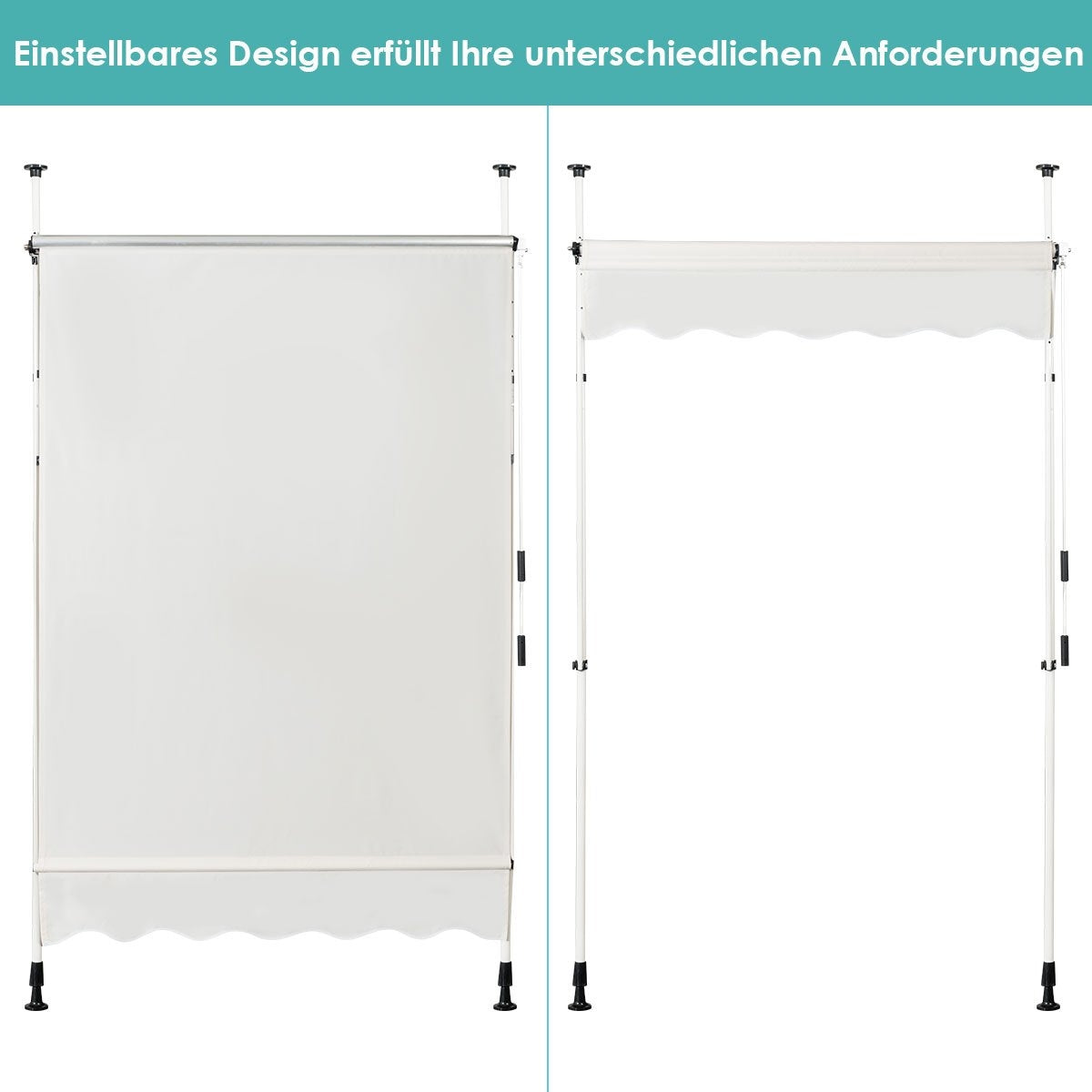 Telescopic awning sun protection UV-repellent waterproof awning 150 x 120 cm beige