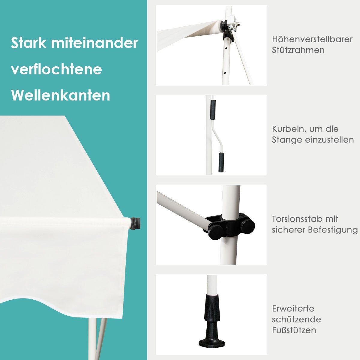 Telescopic awning sun protection UV-repellent waterproof awning 150 x 120 cm beige