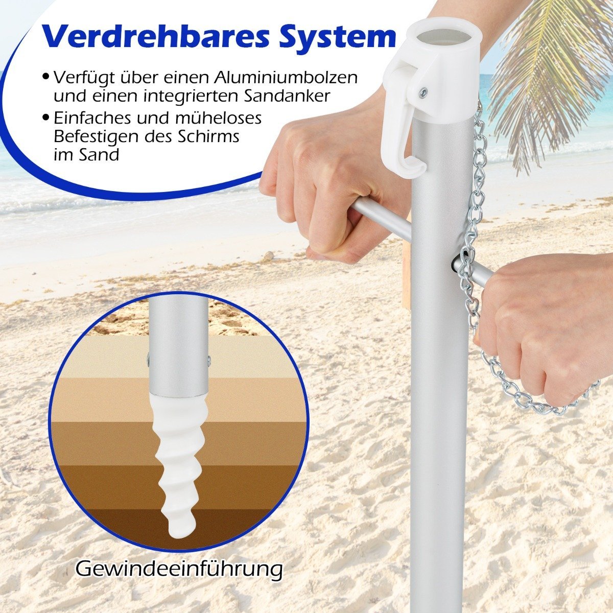 Tiltable Outdoor Umbrella with Anchor, 178 cm, Portable