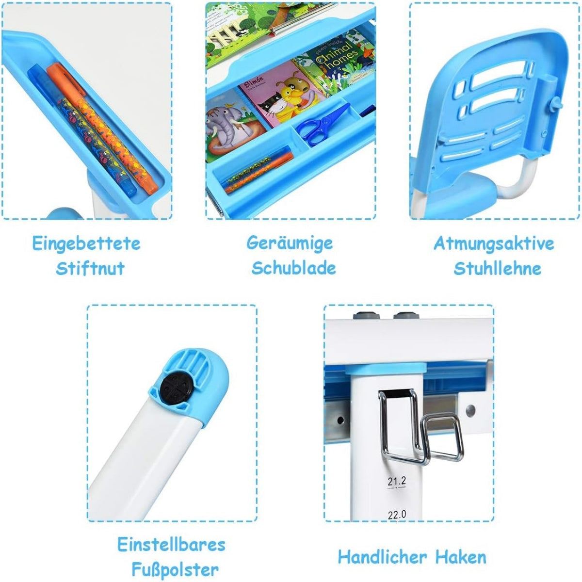 Tiltable children's desk, youth desk, blue