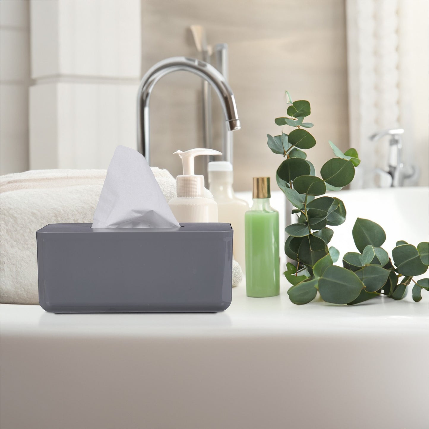 Tissue box with bamboo lid
