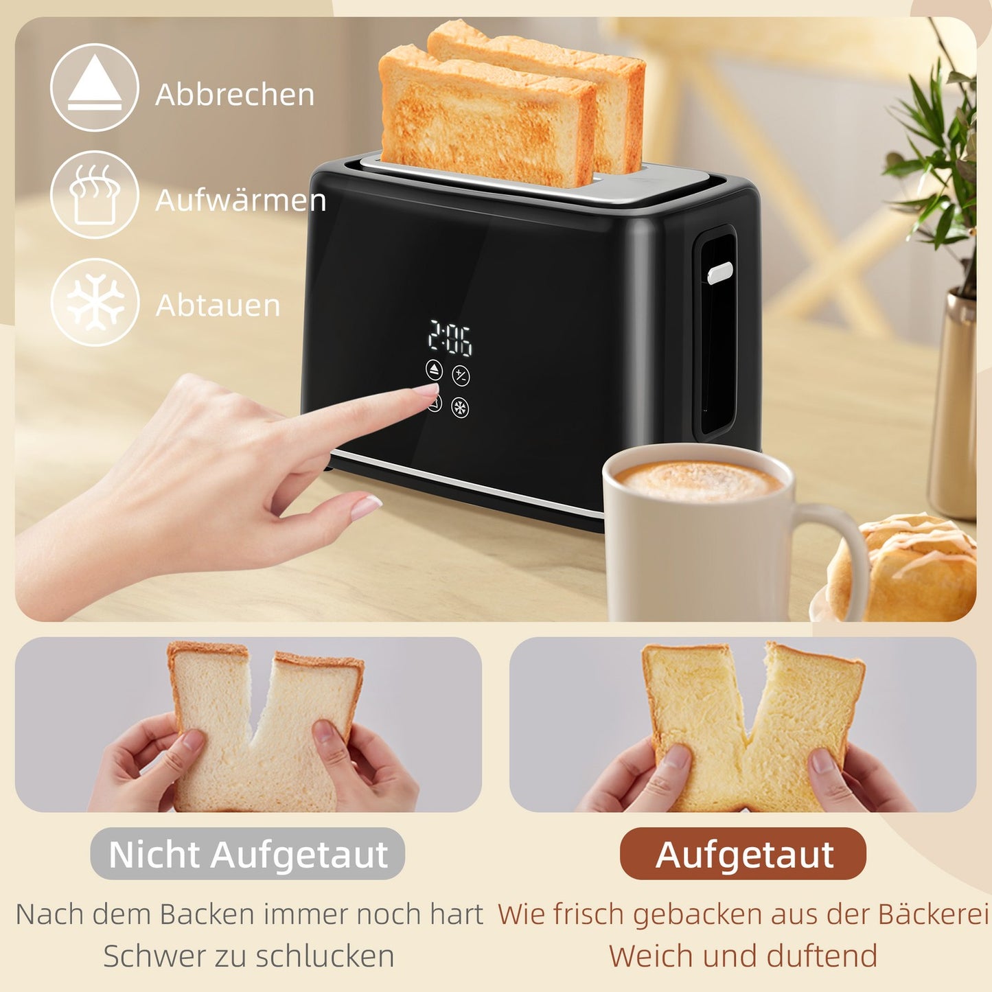Toaster and Kettle Set, 7 Browning Levels, Black Stainless Steel