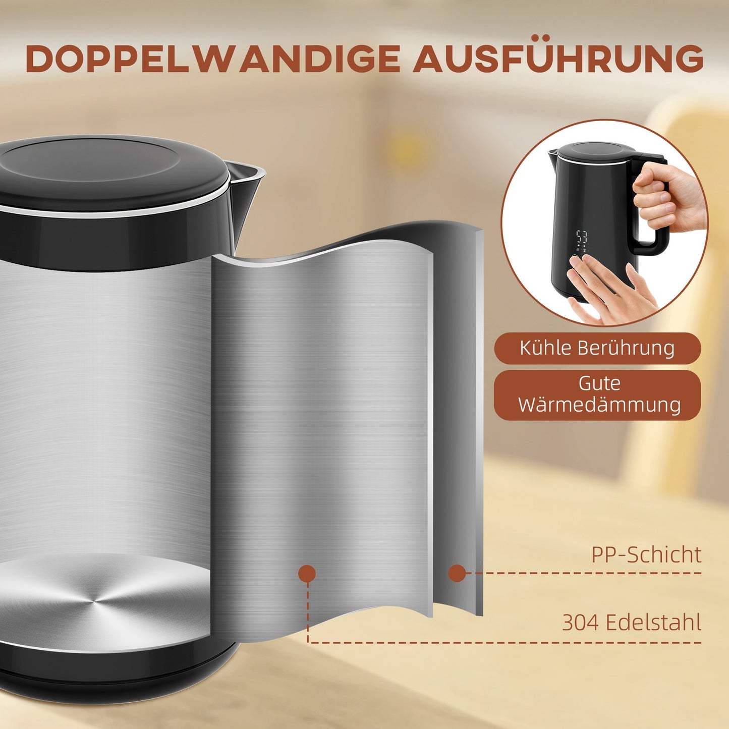 Toaster and Kettle Set, 7 Browning Levels, Black Stainless Steel