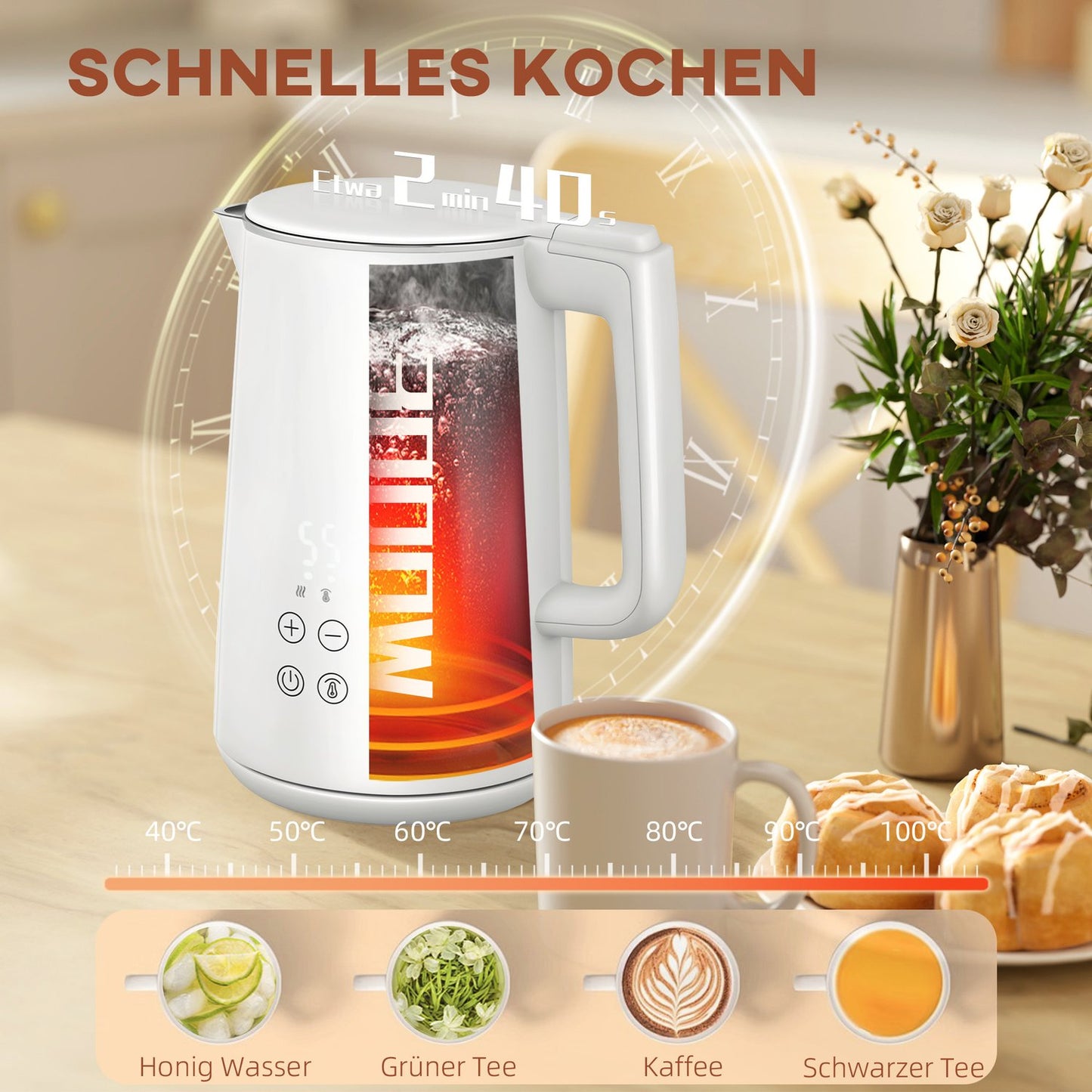 Toaster and Kettle Set, 7 Browning Levels, Stainless Steel