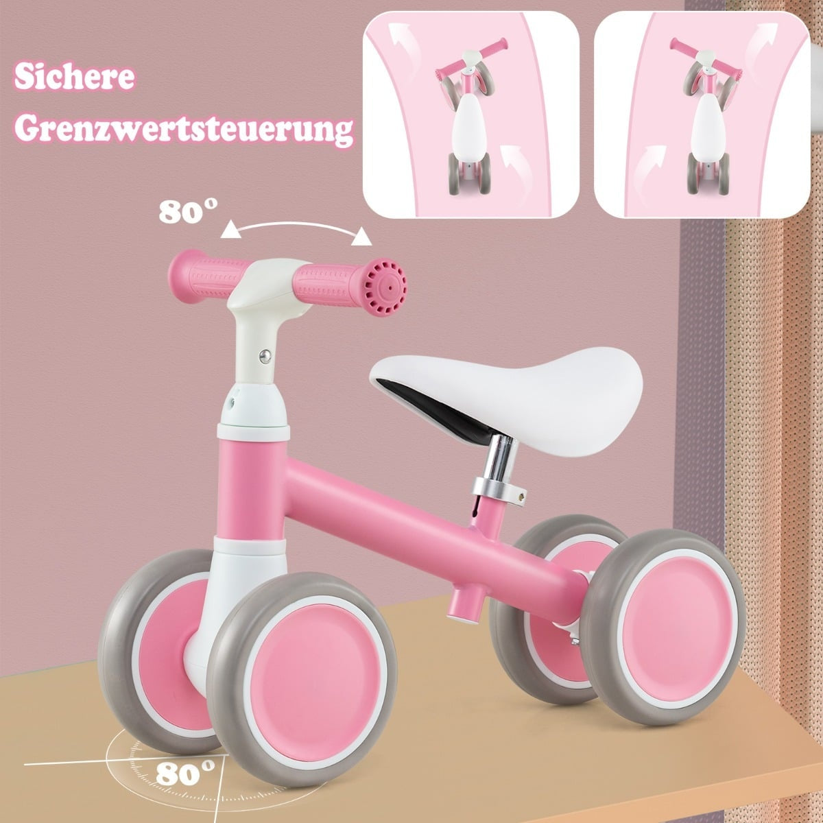 Toddler Balance Bike, 4 Wheels, Adjustable Handle & Seat