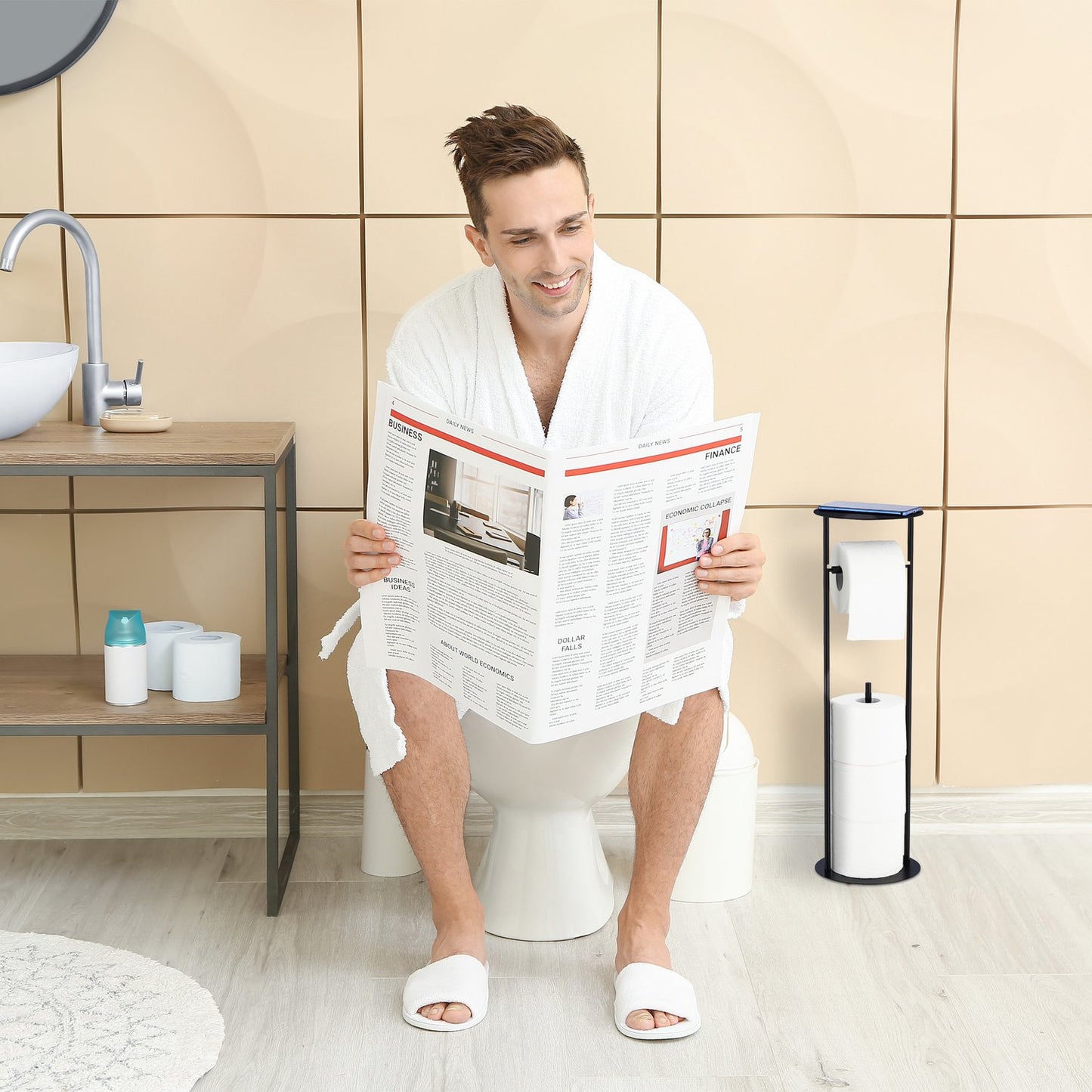 Toilet paper holder with shelf