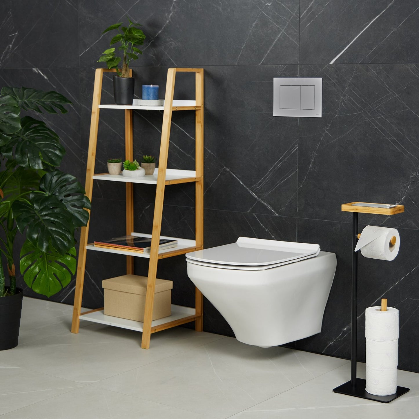 Toilet paper holder with shelf