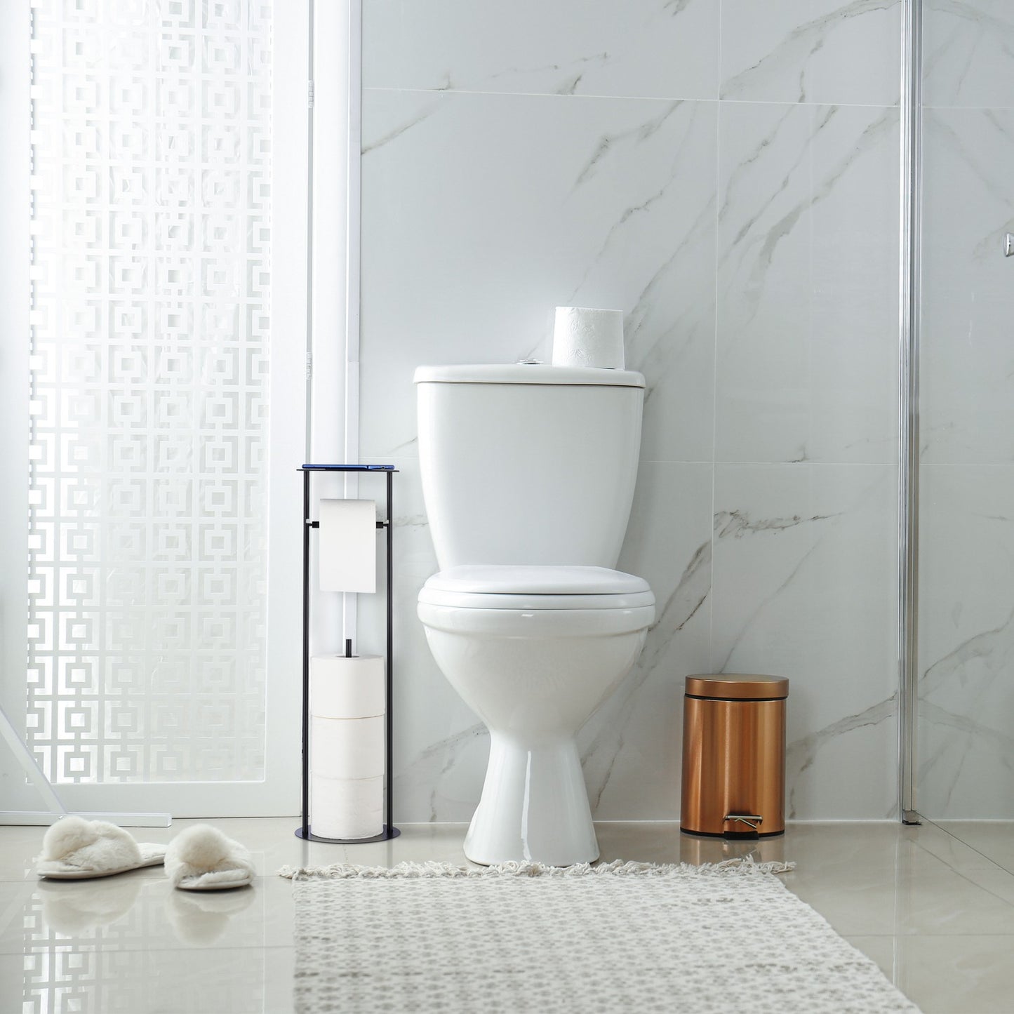 Toilet paper holder with shelf
