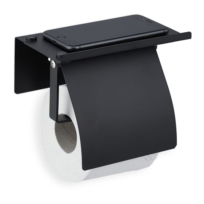 Toilet paper holder with shelf black