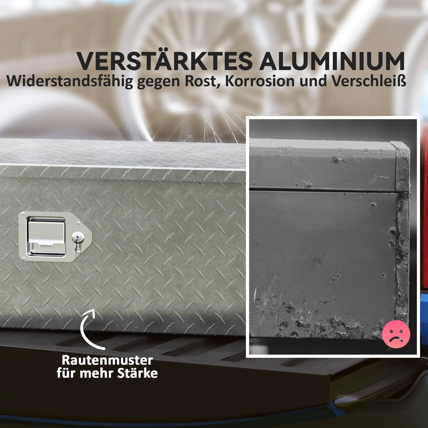 Aluminum tool box with lock and side handle, 99 x 33 x 25.5 cm
