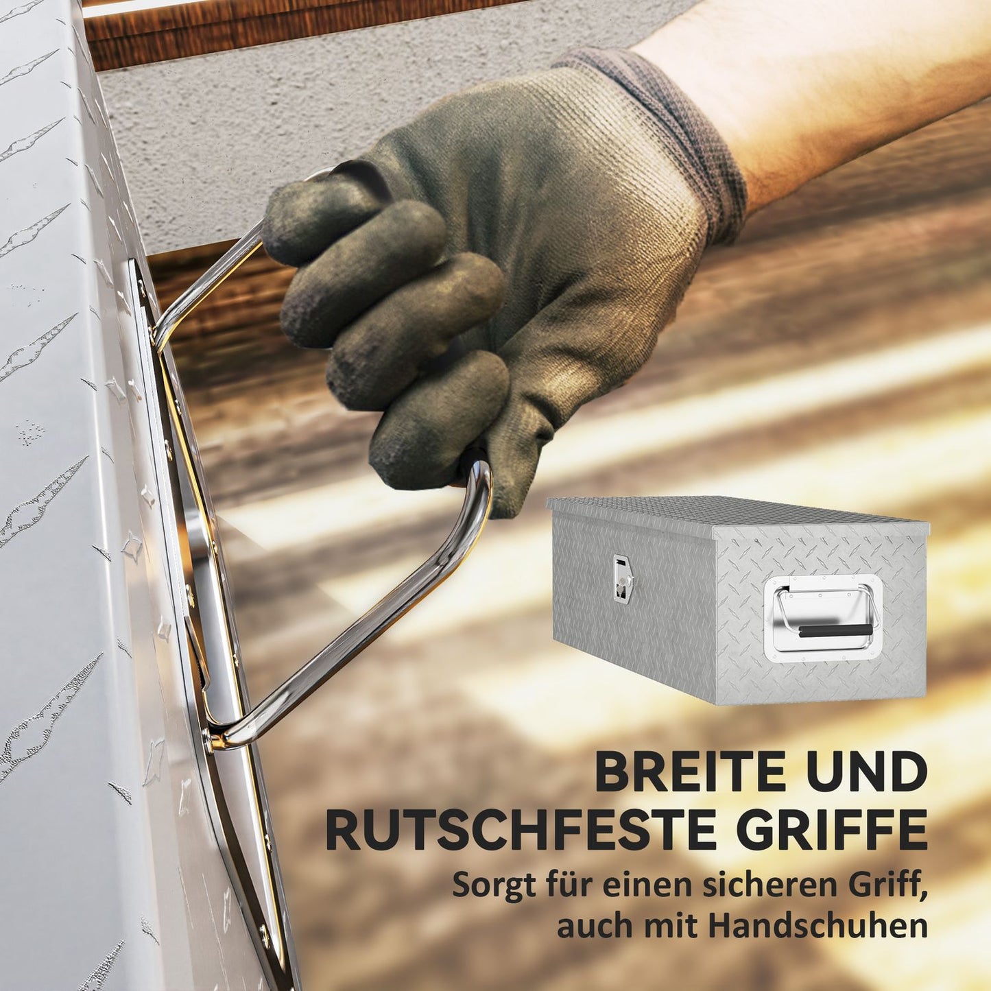 Aluminum tool box with lock and side handle, 99 x 33 x 25.5 cm