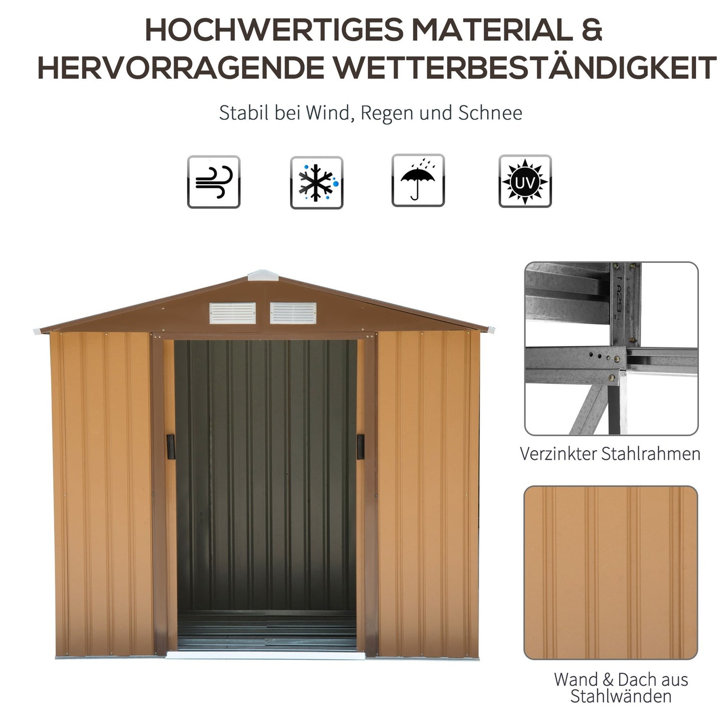 Steel tool shed with sliding doors and floor, 213x130x185 cm