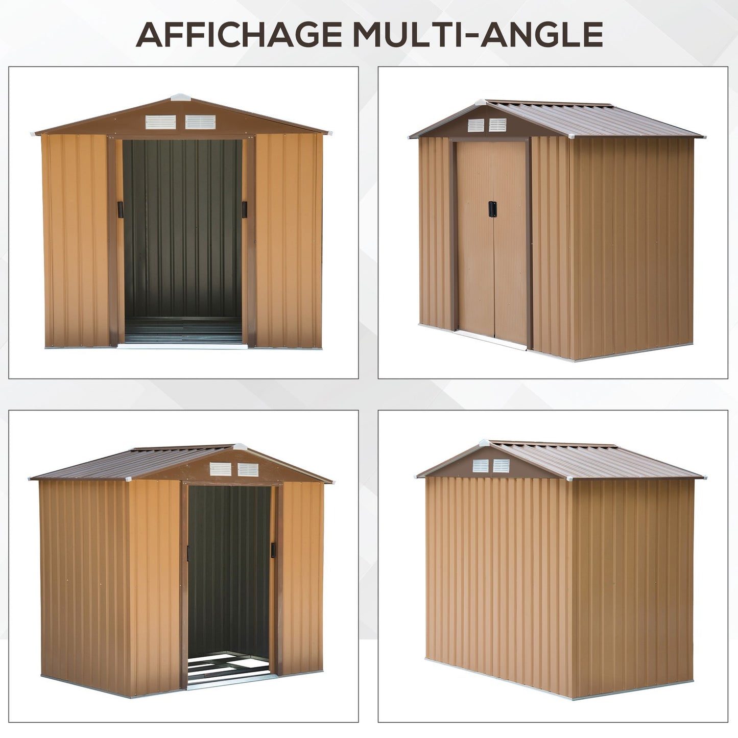 Steel tool shed with sliding doors and floor, 213x130x185 cm