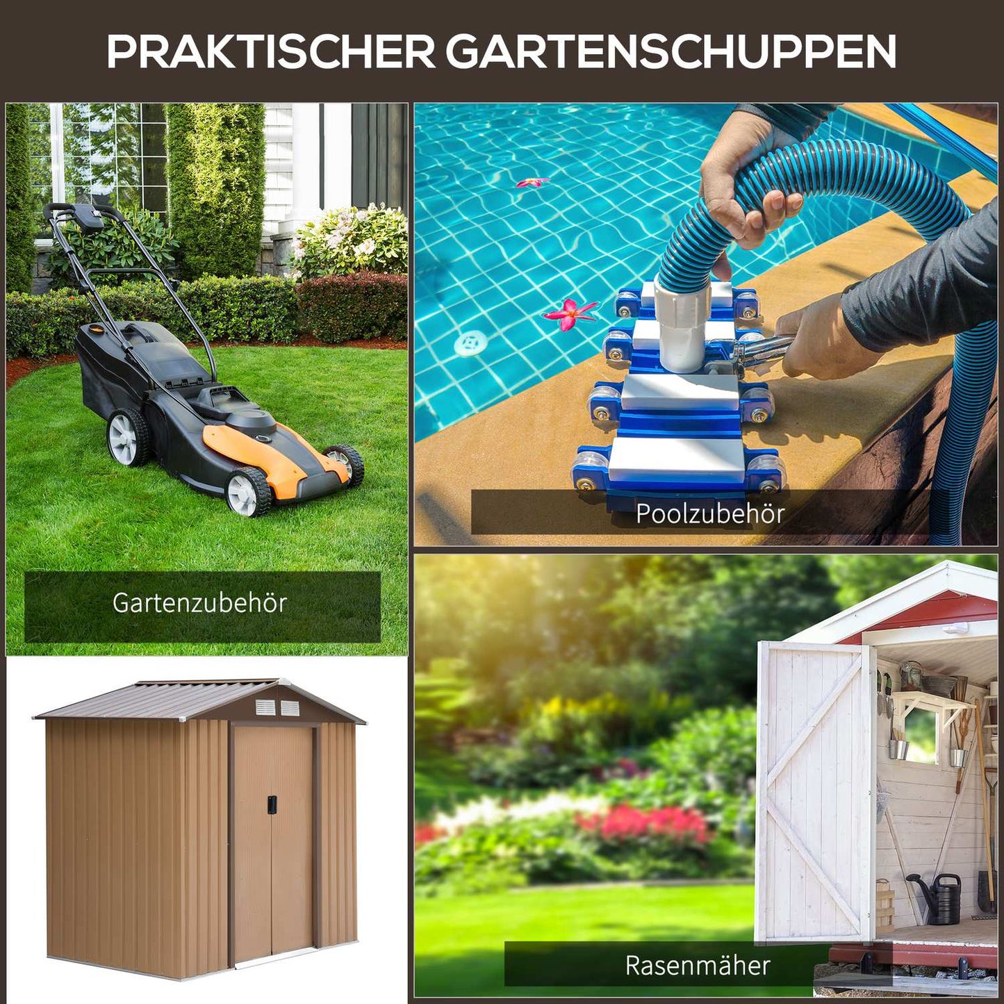 Steel tool shed with sliding doors and floor, 213x130x185 cm