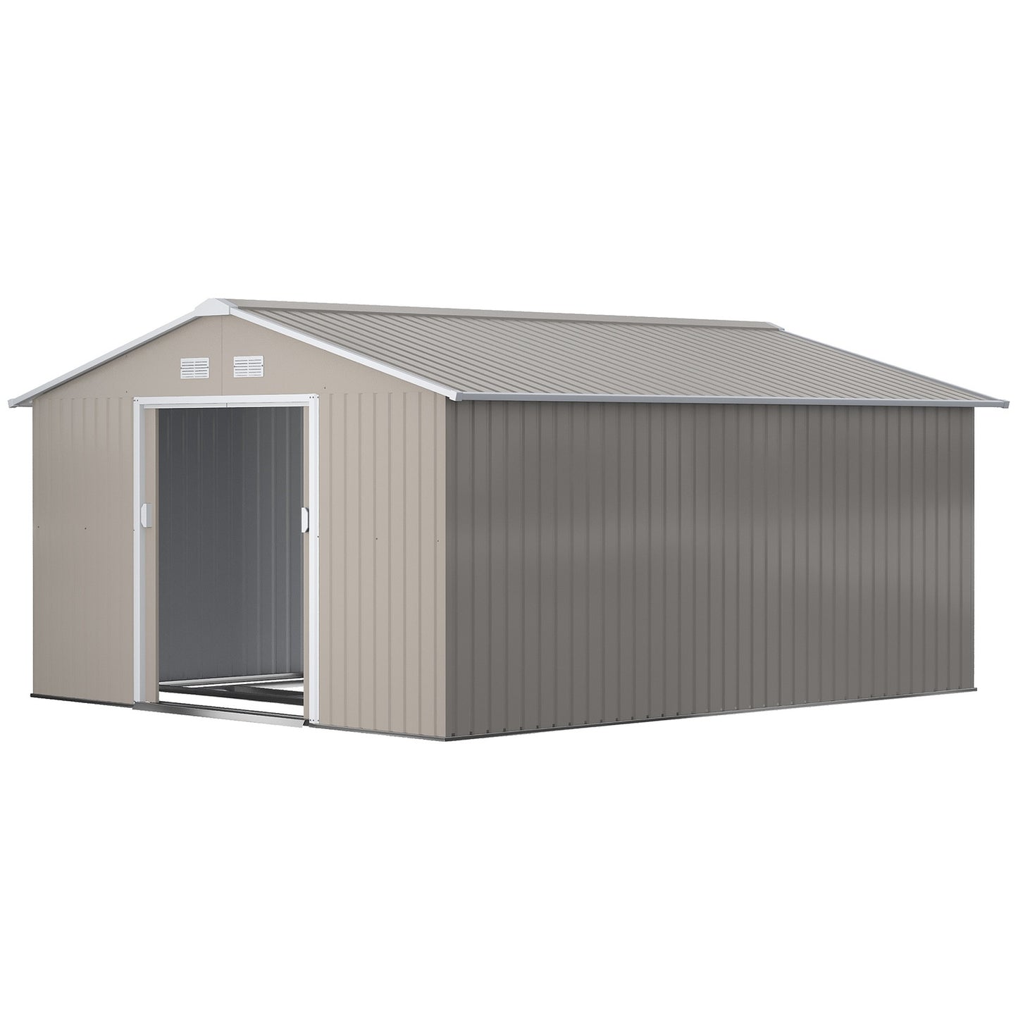 Garden shed, weatherproof steel, 12.4 m², sliding door