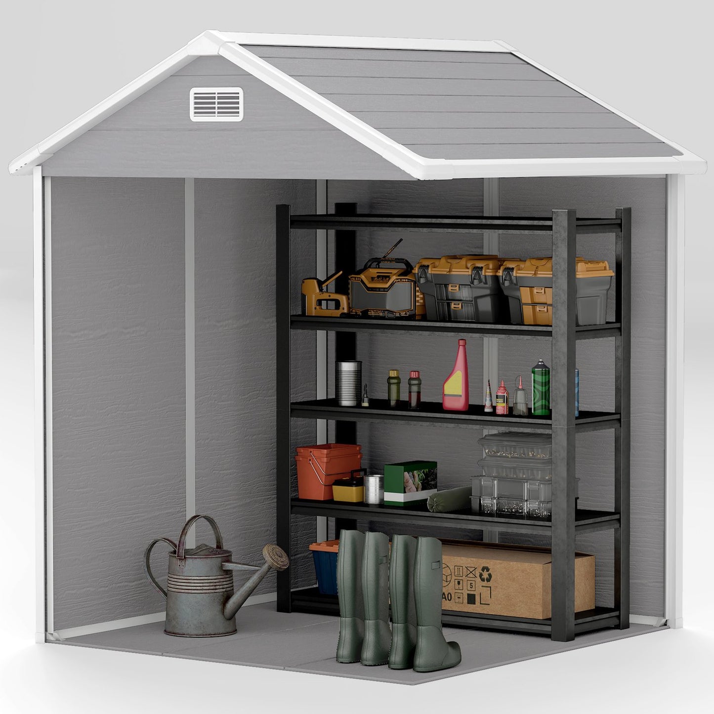 Waterproof tool shed in aluminum with floor and lockable door