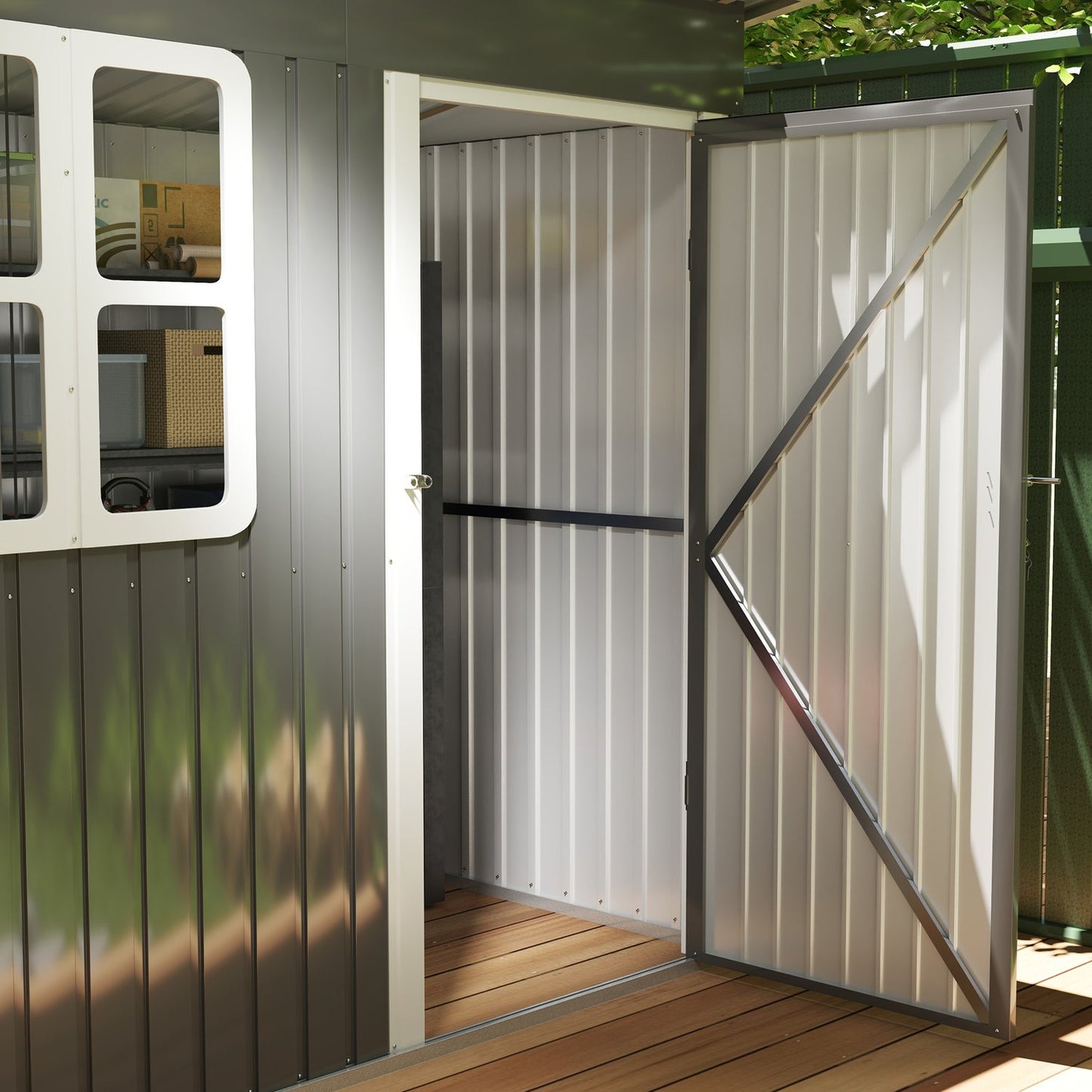 Steel garden tool shed with roof, lockable door, 2.55 m²
