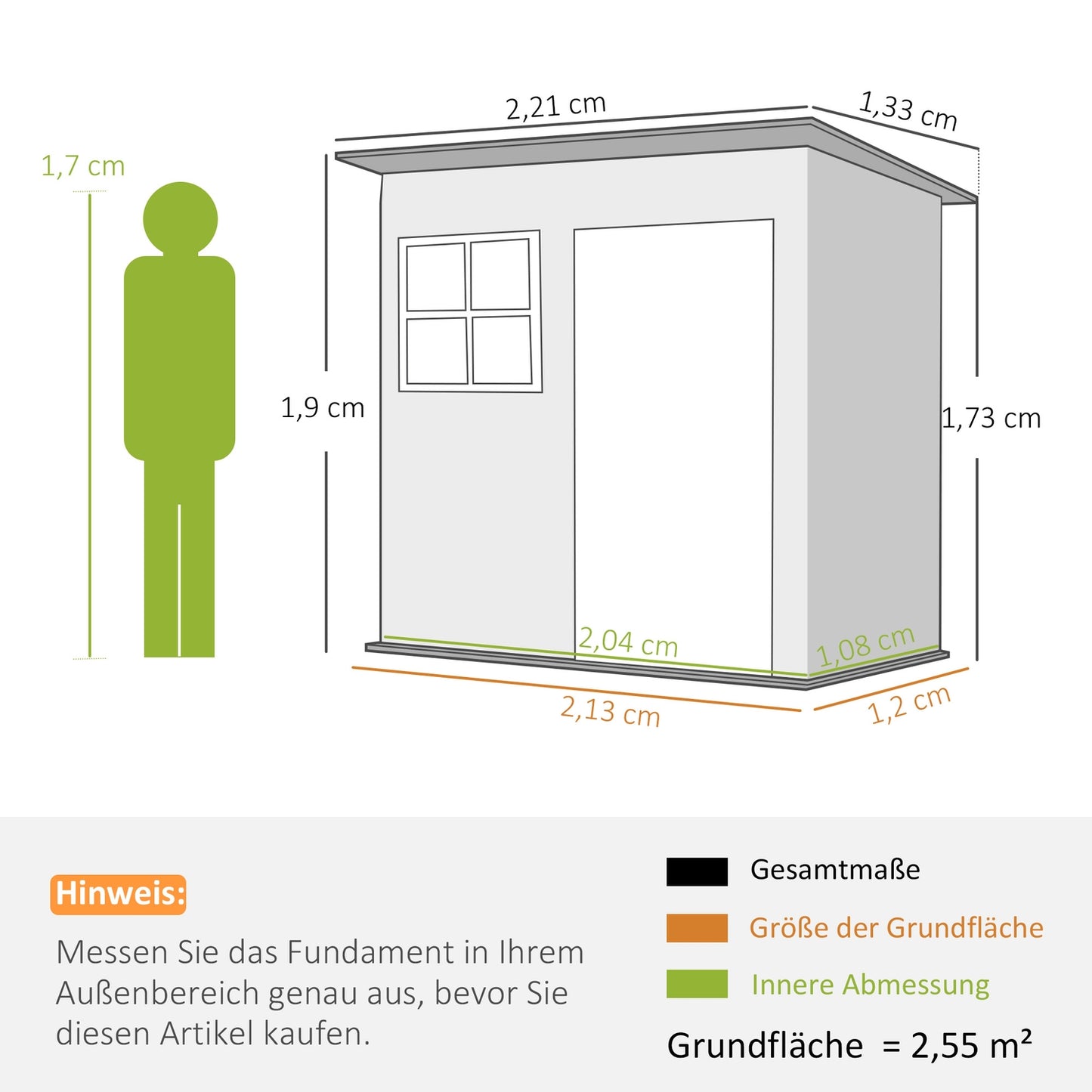 Steel garden tool shed with roof, lockable door, 2.55 m²