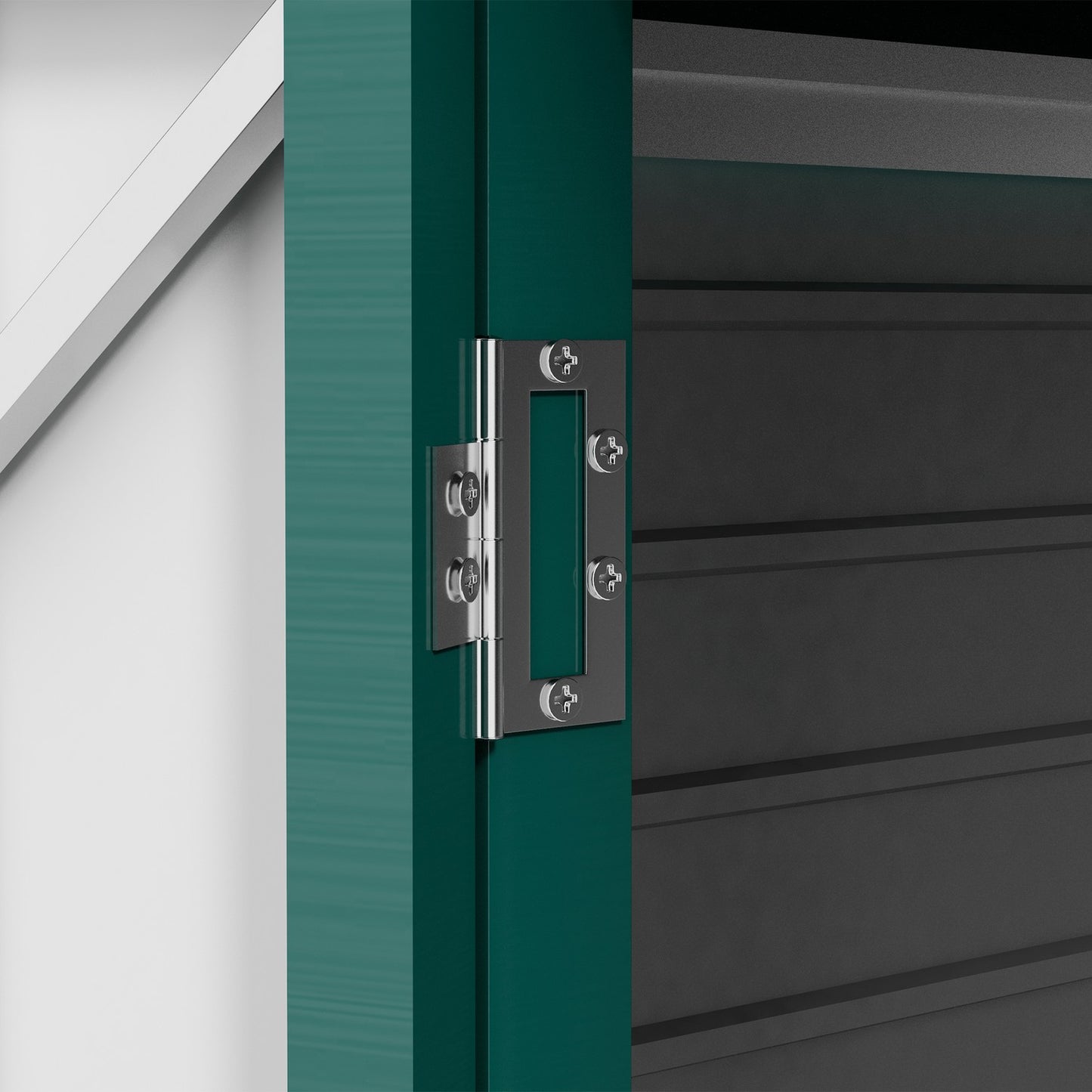 Garden shed with roof in green steel with lockable doors