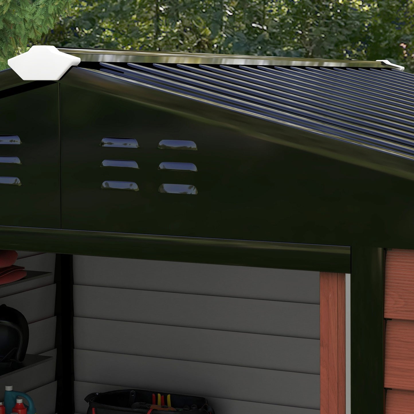 Weather-resistant teak steel Garden shed, 4.4m², sliding door