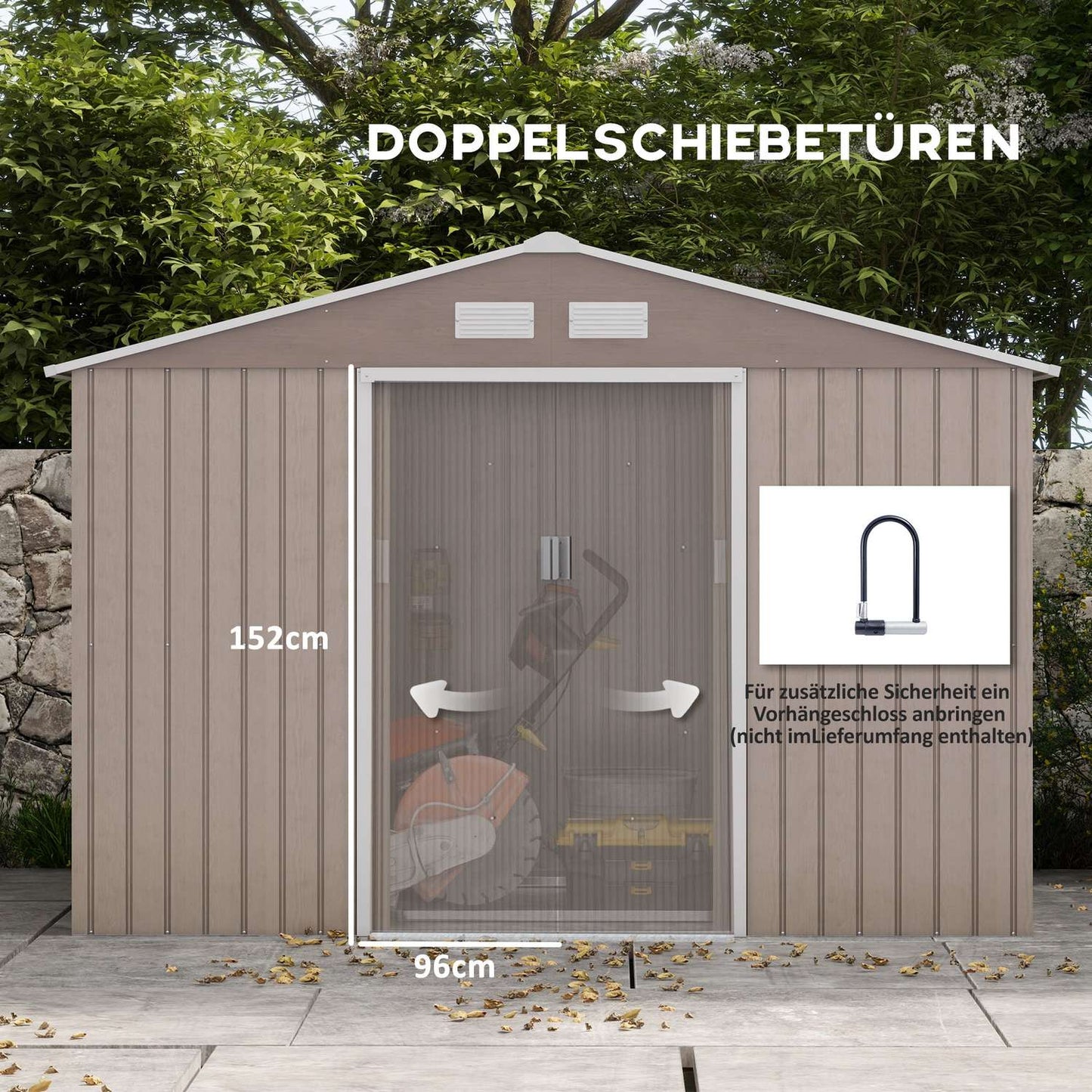 Galvanized steel garden shed 4.9 m², weatherproof, light brown